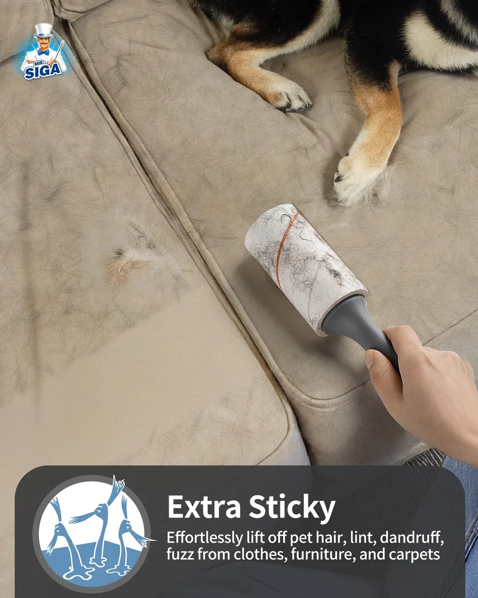 MR.SIGA Rodillo Quita Pelusas para Pelo de Mascota Extra Pegajoso, 720 Hojas, Quita Pelusas para Ropa, Muebles, Quita Pelo de Mascota con Hojas Fáciles de Rasgar