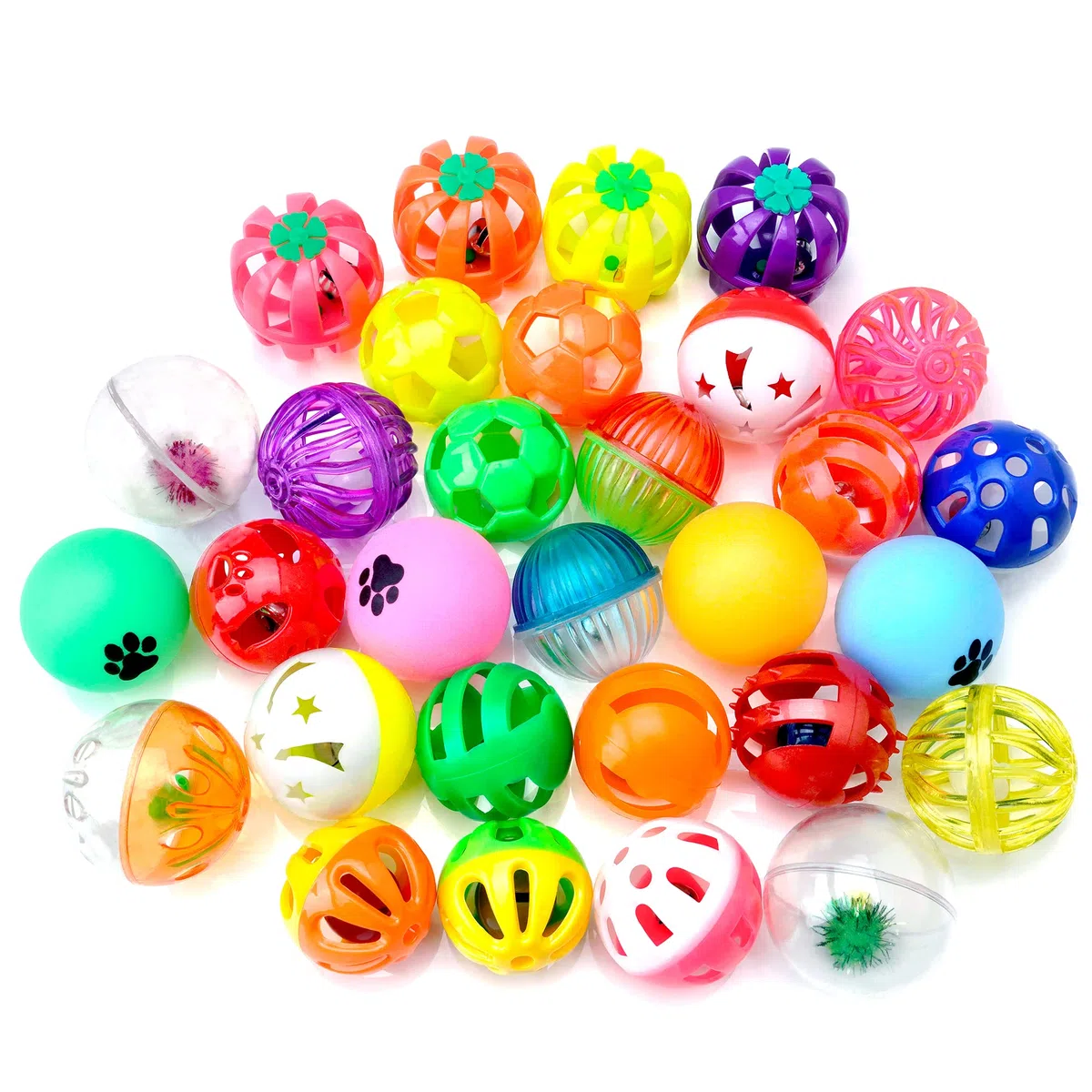 Chiwava 48 Piezas plástico Gato Jingle Pelotas Gato Juguete con Campana Gatito persecución abalanzarse Juego 8 Tipos