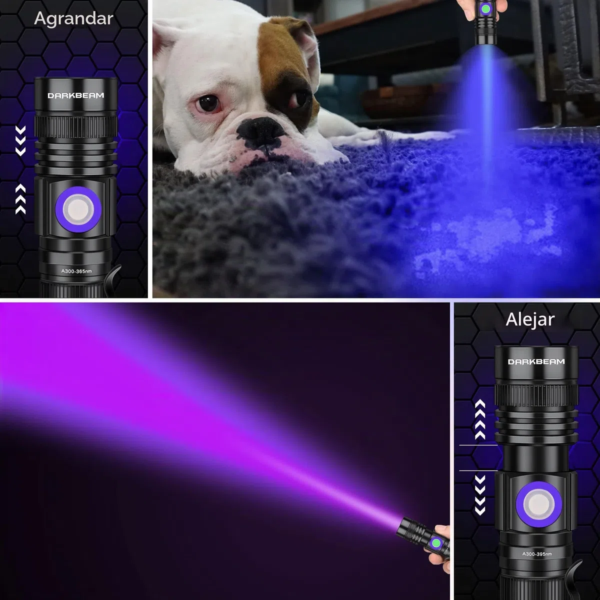 DARKBEAM Linternas UV Ultravioleta 365nm y 395nm Recargable Linterna Luz Negra, Lámpara de Wood LED Mini Portátil con Clip, Detector para Tiña de Mascotas, Orina, Gemas, Curado de resina, 2 paquetes
