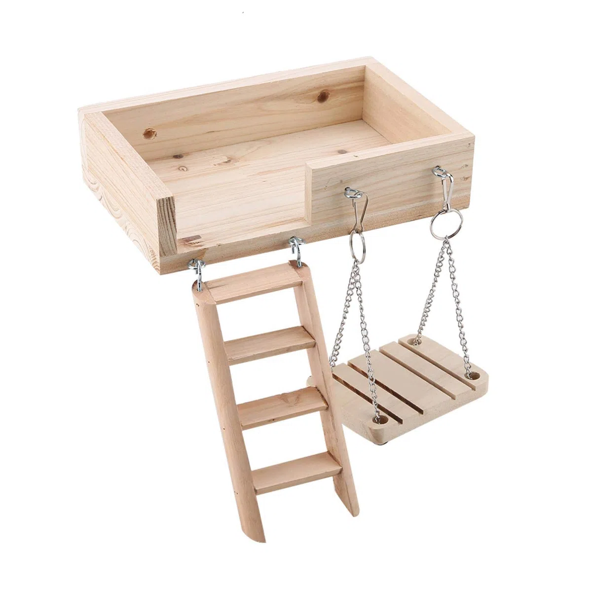 Escala para Animales de compañía Juguetes para pájaros Escalera de rampa para hámster de Madera de 3 Piezas, Perchas de Jaula para pájaros Cuadrados, Plataforma de Soporte de Madera, para Ardilla de