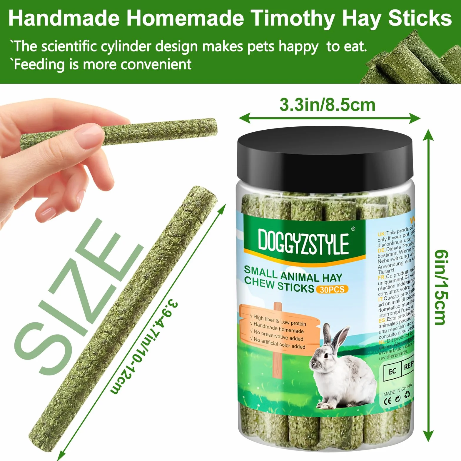 30PCS Golosinas de Conejo Timothy Hay Sticks,Heno Timothy Natural para Conejo,Conejillos de Indias,Conejito,Chinchilla,Hámsters,Juguetes Masticables de Conejos Mano Comida para Conejos (30pcs)