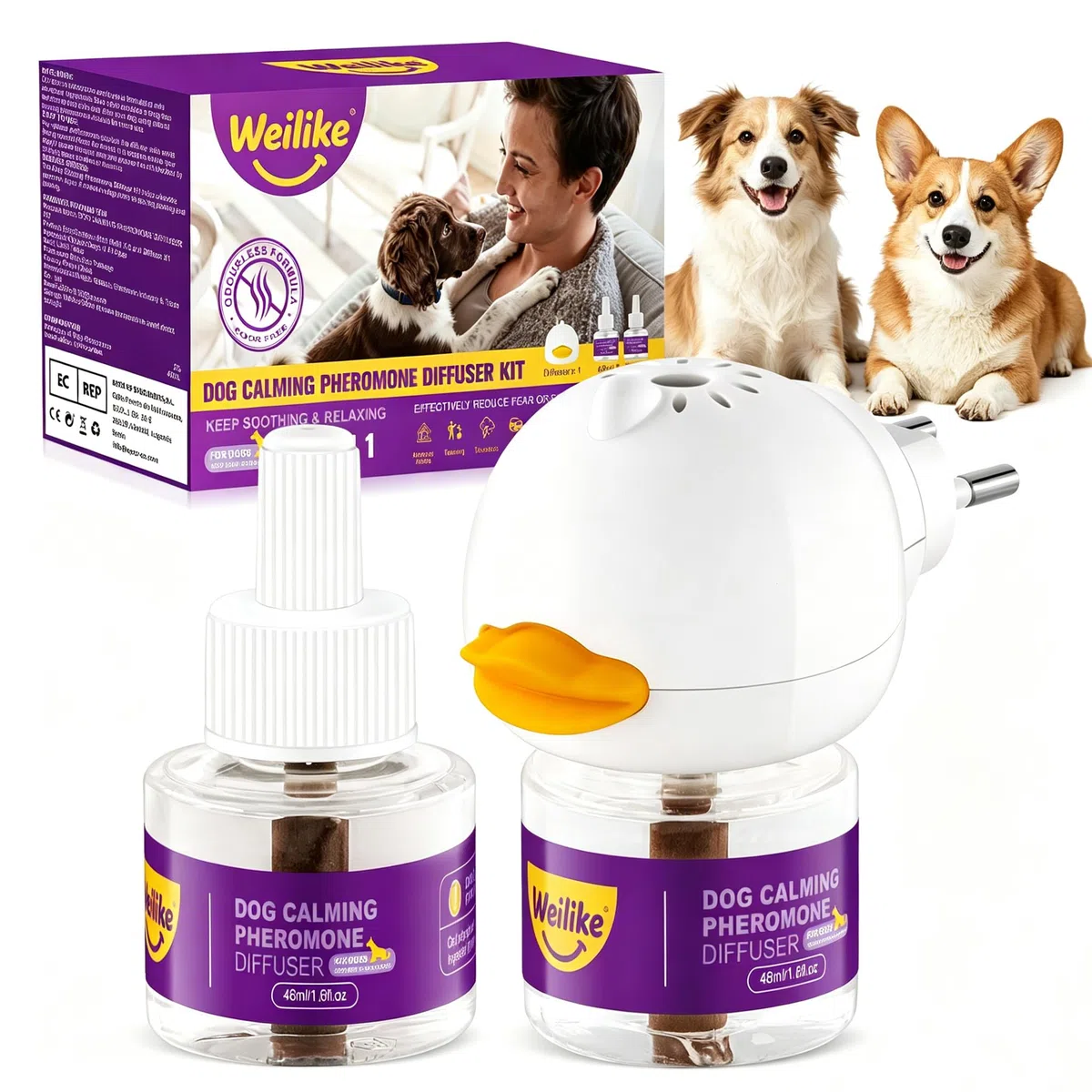 Difusor de Feromonas Relajantes para Perros - Alivio Natural de la Ansiedad y Reducción del Estrés - Favorece la Relajación con Fórmula Segura y Eficaz - Incluye 2 Recambios