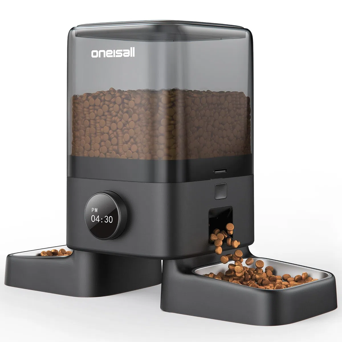 oneisall Comedero automático para Gatos 2 Tazones, 5L Comedero para Gatos con un botón Fácil Operación, dispensador de Comida Seca
