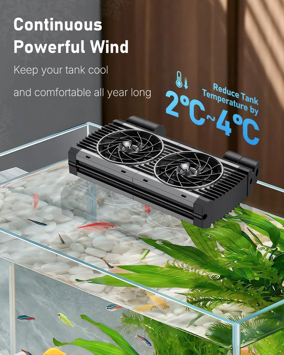 Pawfly Enfriador de Acuarios, Enfriador de Acuarios Silencioso, Ventilador de Acuarios con Velocidad Regulable Y Temporizador, Enfriador de Agua para Terrarios de hasta 60cm (2 Ventilador)