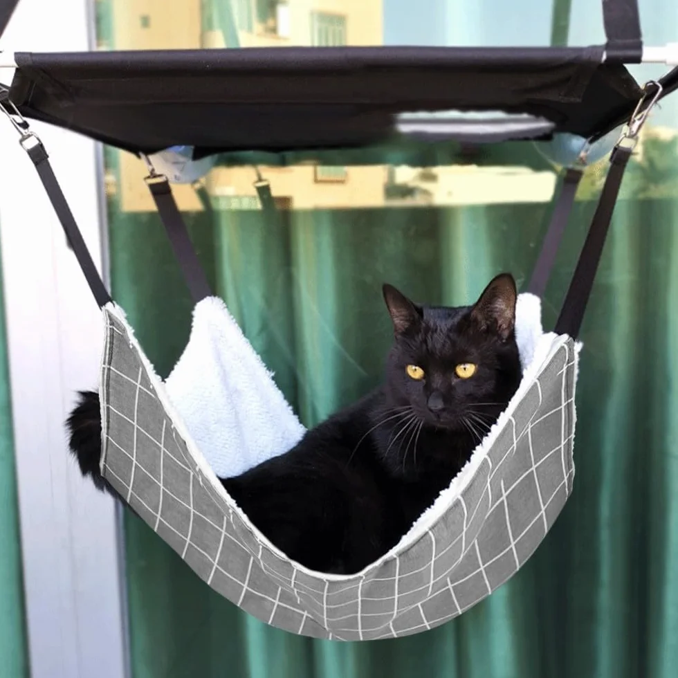 MiOYOOW Hamaca para gatos con correas ajustables, cama colgante columpio con ganchos, hamaca para pequeños animales de compañía para gatos pequeños y conejos