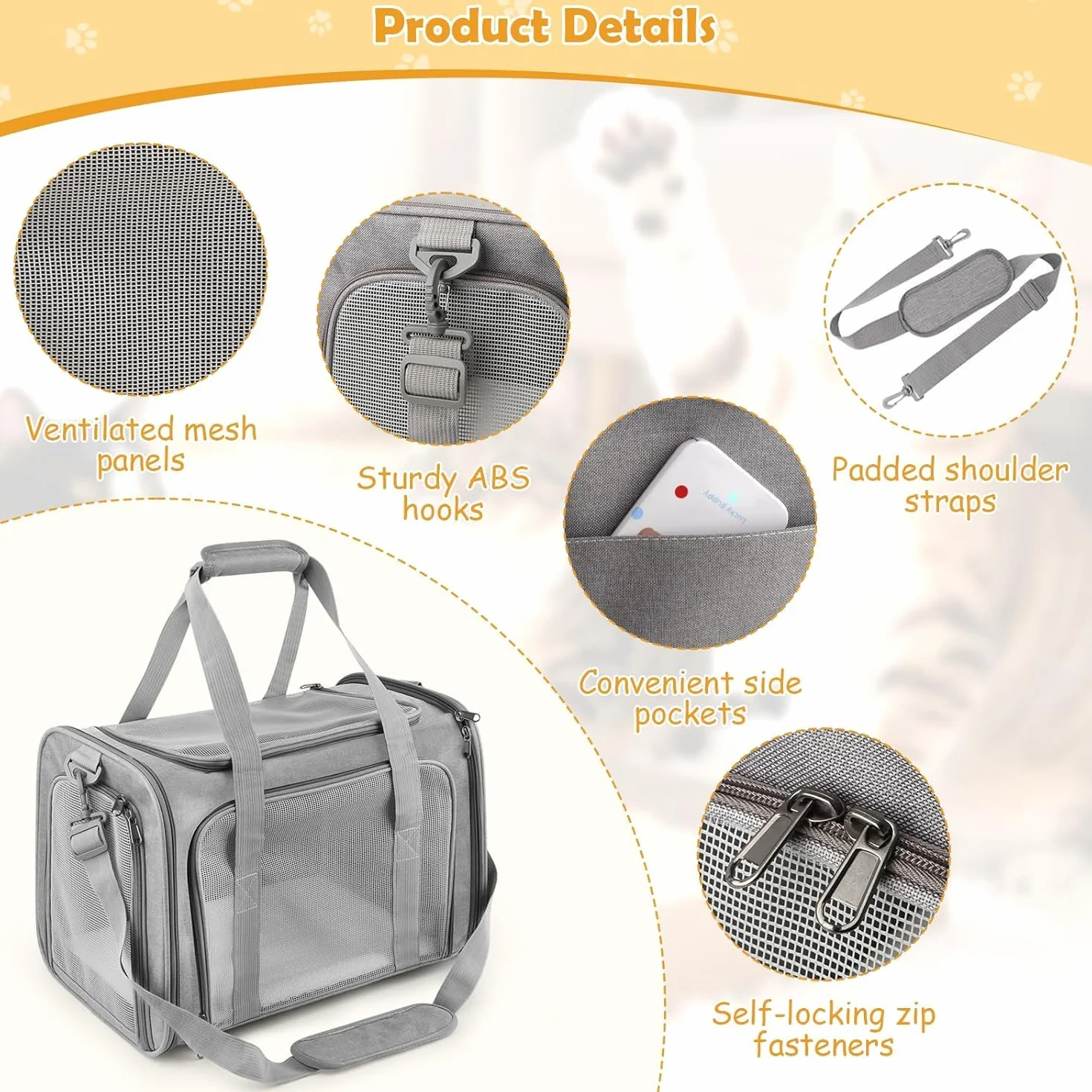 Transportin Gato Grande, 45x30x30 cm Transportin Perro Pequeño Transpirable Plegable, Transportin para Gatos con Correa al Hombro y Colchón Suave, para Coche/Avión, Autoreisbox für Katze
