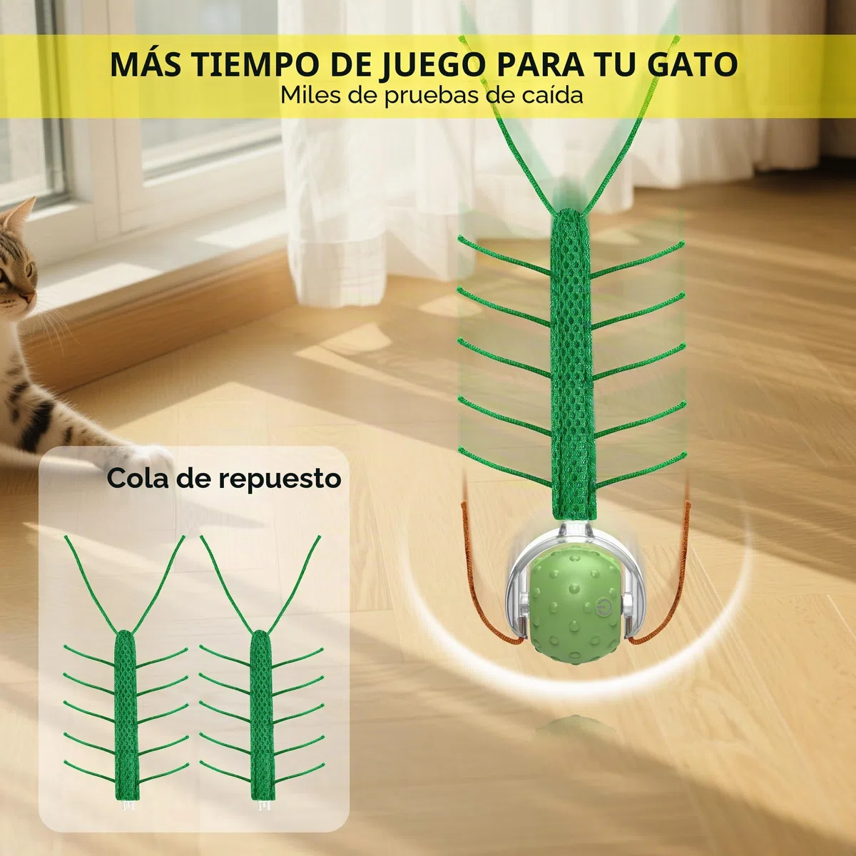 Juguetes para Gatos Adultos Interactivos con Movimiento Móviles Navidad - Juguete Pelota Automático 3 Velocidades, USB-C, Silencioso, Fun para Interior Día de los Reyes Magos‌ (Verde)