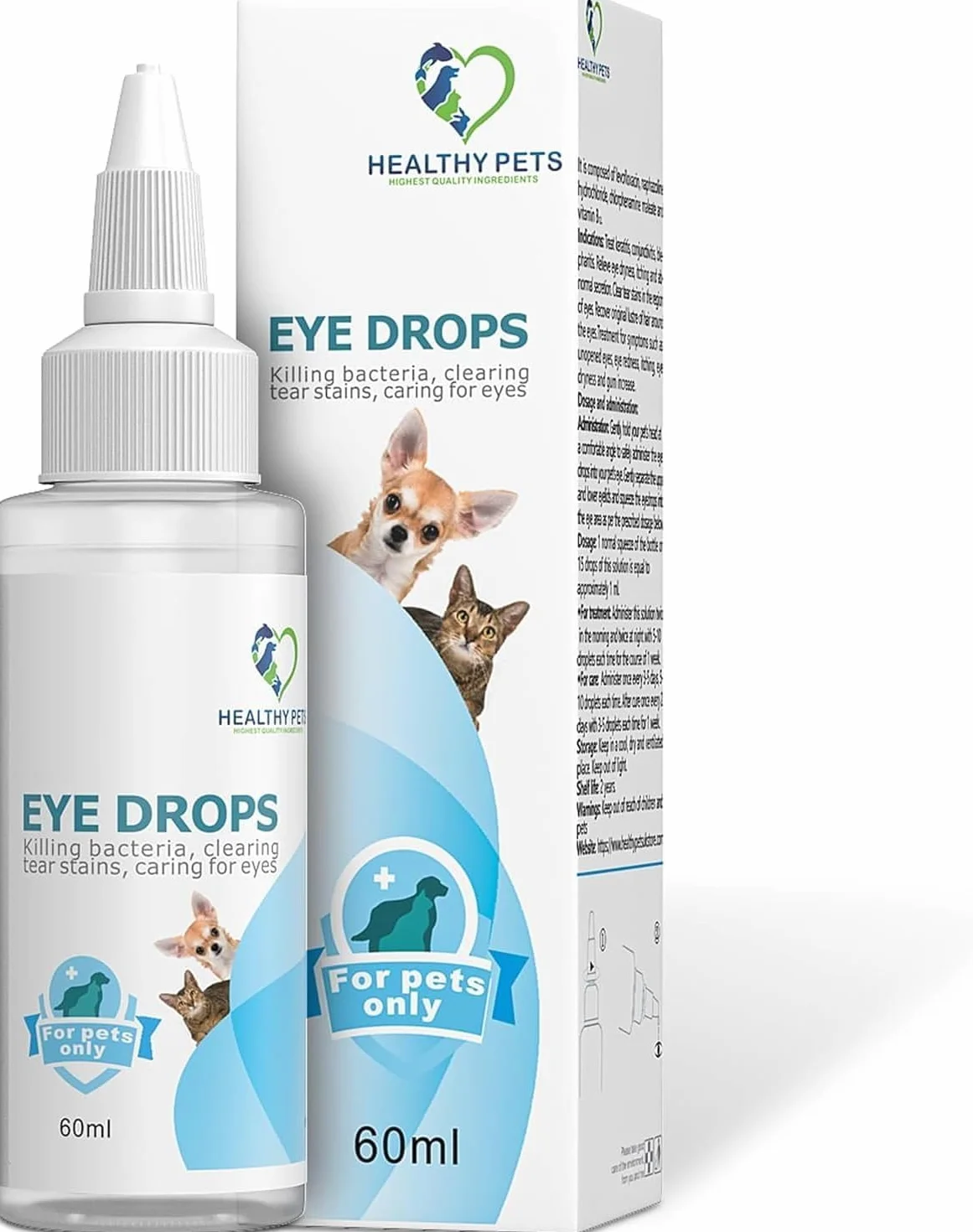 Healthy Pets Gotas para Ojos de Perros y Gatos 60ml - Lavado de Ojos Anti-inflamatorio para Perros y Gatos - Gotas para Infecciones Oculares - Loción Ocular Hidratante