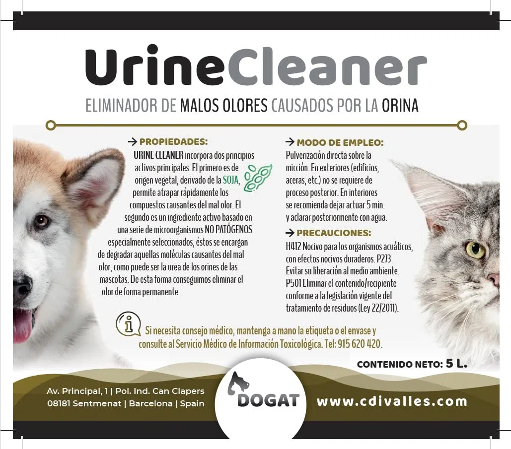 Urine Cleaner Eliminador de Malos olores causados por la orina. Botella 5 Lt