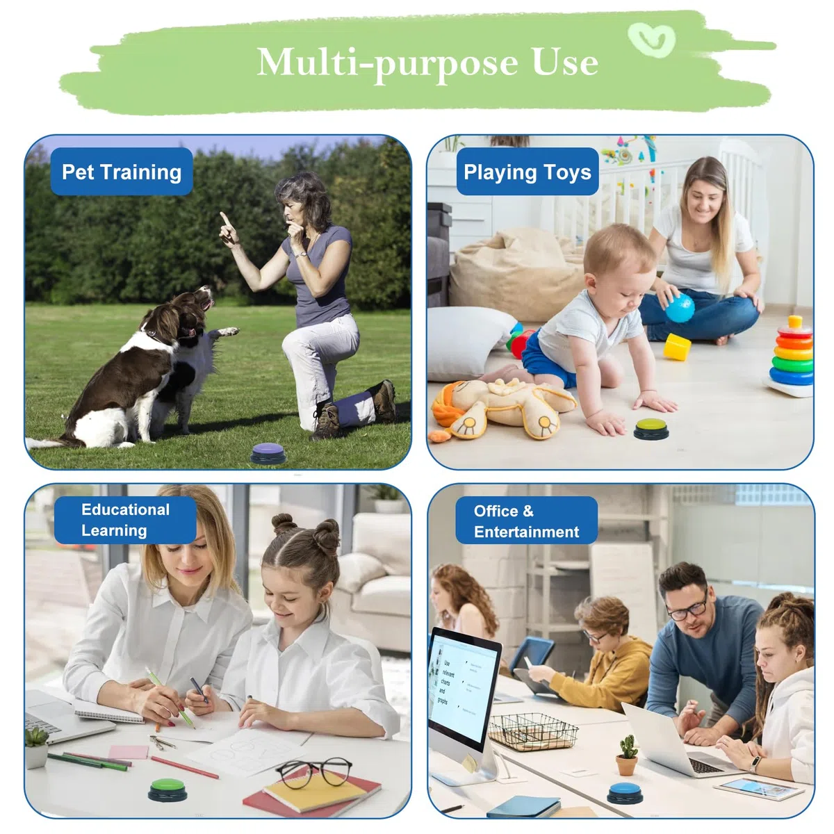 Gelabur Juego de 4 botones para perros para comunicación, botones grabables de voz para aula, juego de botones de conversación para entrenamiento de perros, herramientas de botones de conversación
