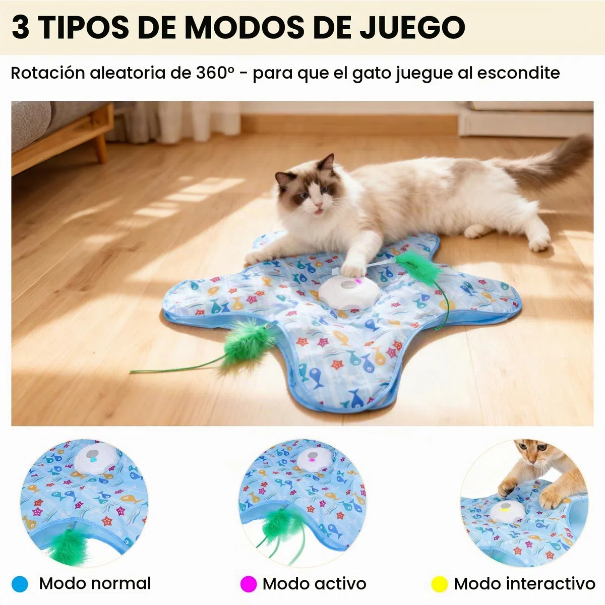 FIVAVA Juguete de Gato Interactivo,Juguete para Gato Recargable y silencioso,Juegos para Gato de Caza con 3 Plumas reemplazables