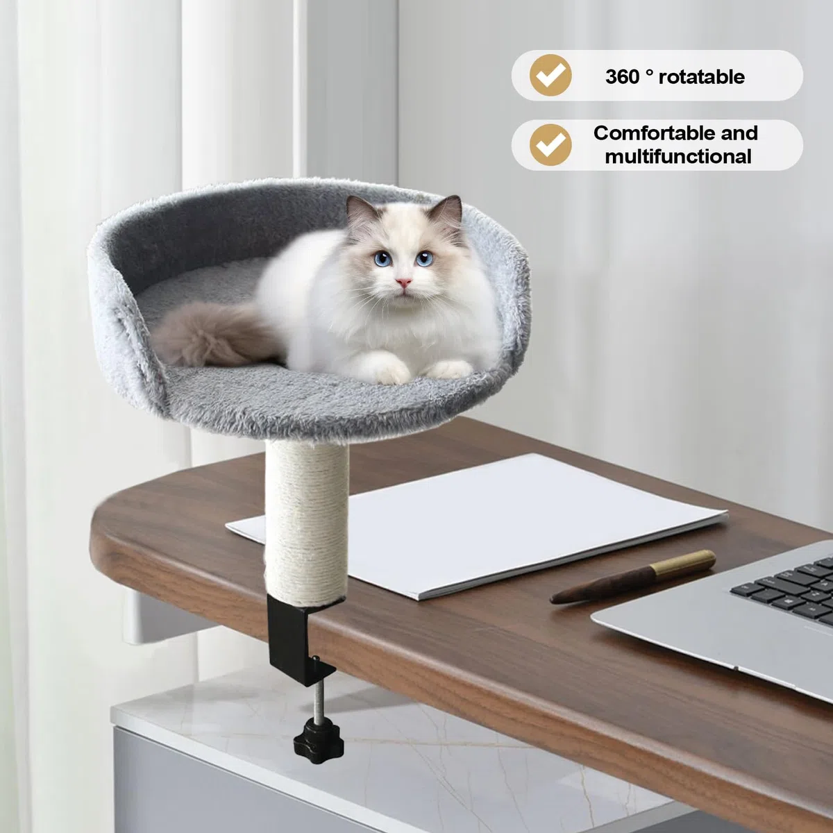 Cama para Gatos Montada En Escritorio Extraíble - Cama para Gatos Que Se Sujeta Al Escritorio - Colchón Suave Cómodo para Interior Dormitorio Sala Apartamento Hogar Mascotas Felinos