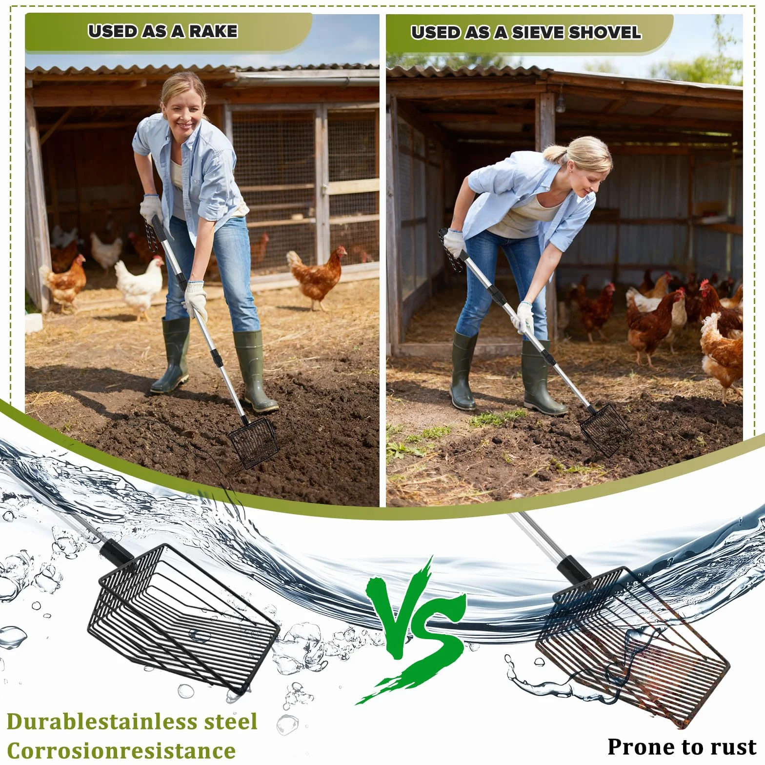 BINYI Cuchara de Arena para Gatos de Acero Inoxidable Pala para Excrementos de Gallina Pala de Arena Pala de Malla Litter Scoops Accesorios para Gallinero y Arena de Gato Negro