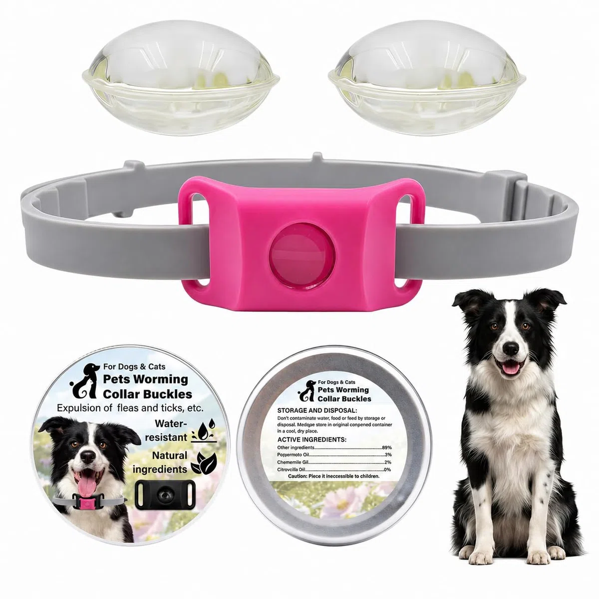 Aquality Collar Antiparasitario Gatos Perros con Cápsulas Reemplazables Difusor Natural Ajustable Resistente Al Agua para Paseos Exterior (Rojo)