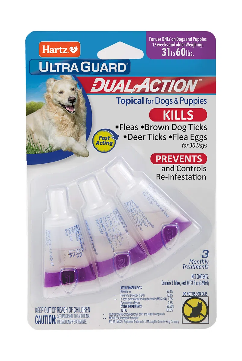 Hartz UltraGuard Dual Action Topical Flea & Tick Treatment for Dogs and Puppies - 31-60lbs, 3 Monthly Treatments