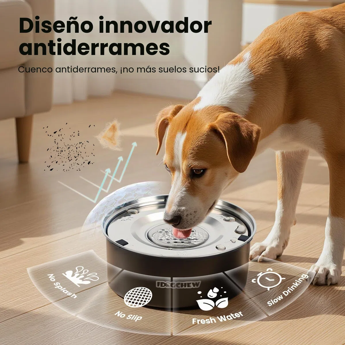 Bebedero Flotante para Perros de Acero Inoxidable – Cuenco Antigoteo con Bandeja Cerrada, Agua Limpia sin Salpicaduras, Base Antideslizante, 1L / 3L