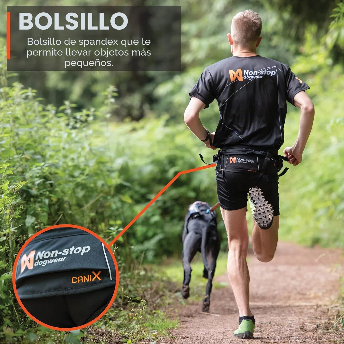 Non-Stop Dogwear Cinturón Canix para Perros | 123X | Máxima Seguridad – Peso Mínimo | Talla M | Canicross