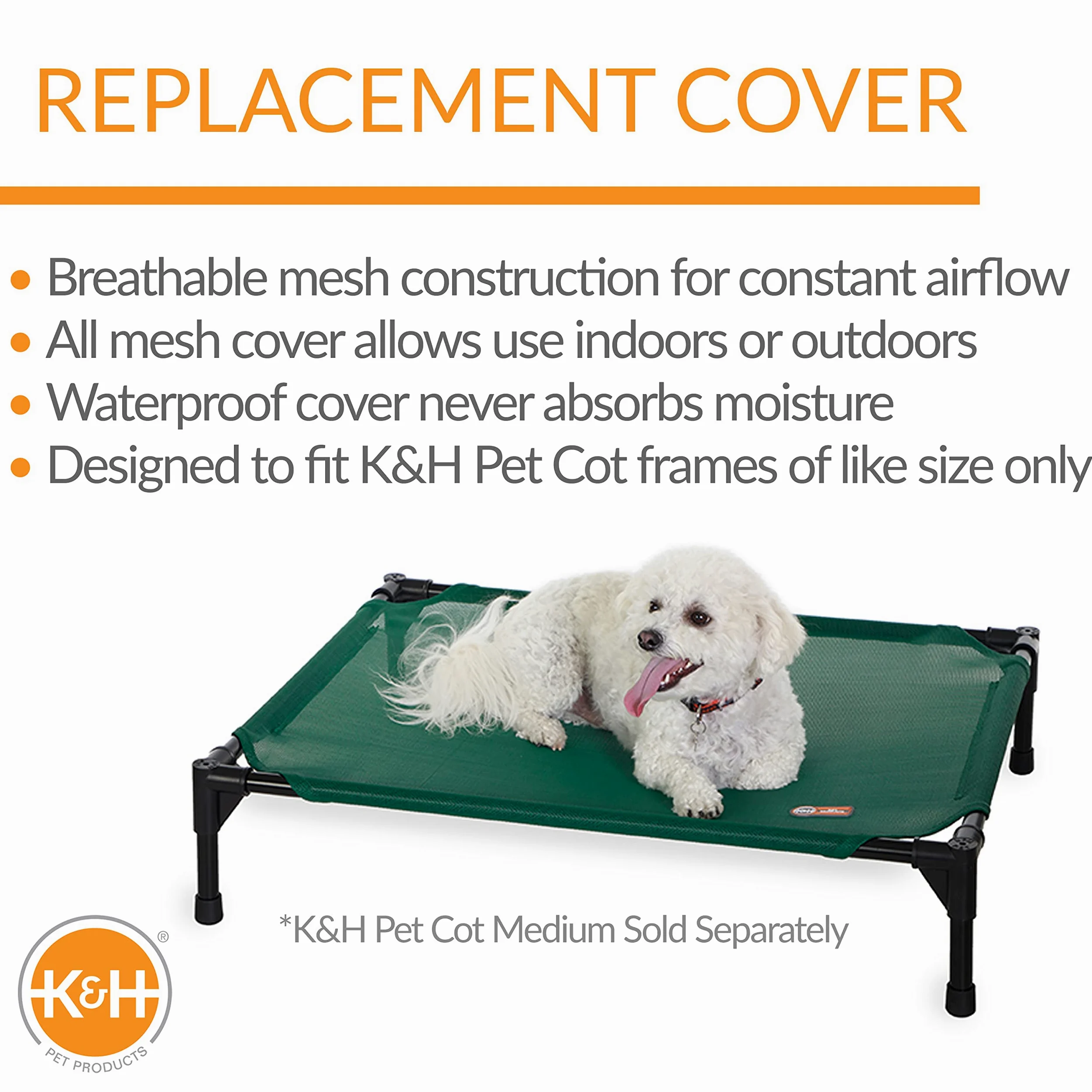 K&H Pet Products Original Pet Cot - Funda de Repuesto para Todas Las Estaciones (la Cuna se Vende por Separado), Color Verde, tamaño Mediano, 25 x 32 Pulgadas