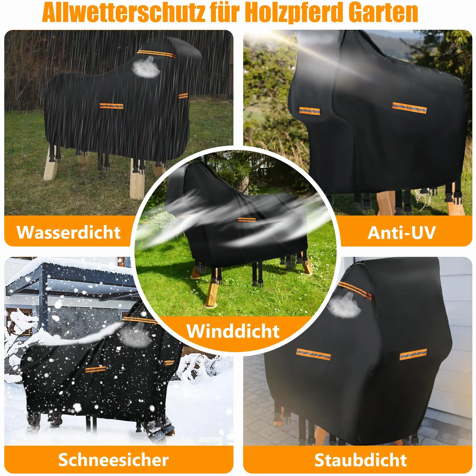 Cubierta para caballo de madera impermeable al aire libre, 420D Oxford caballo de madera para exteriores, lona protectora resistente a los rayos UV, universal, lona de jardín con rayas impermeables y