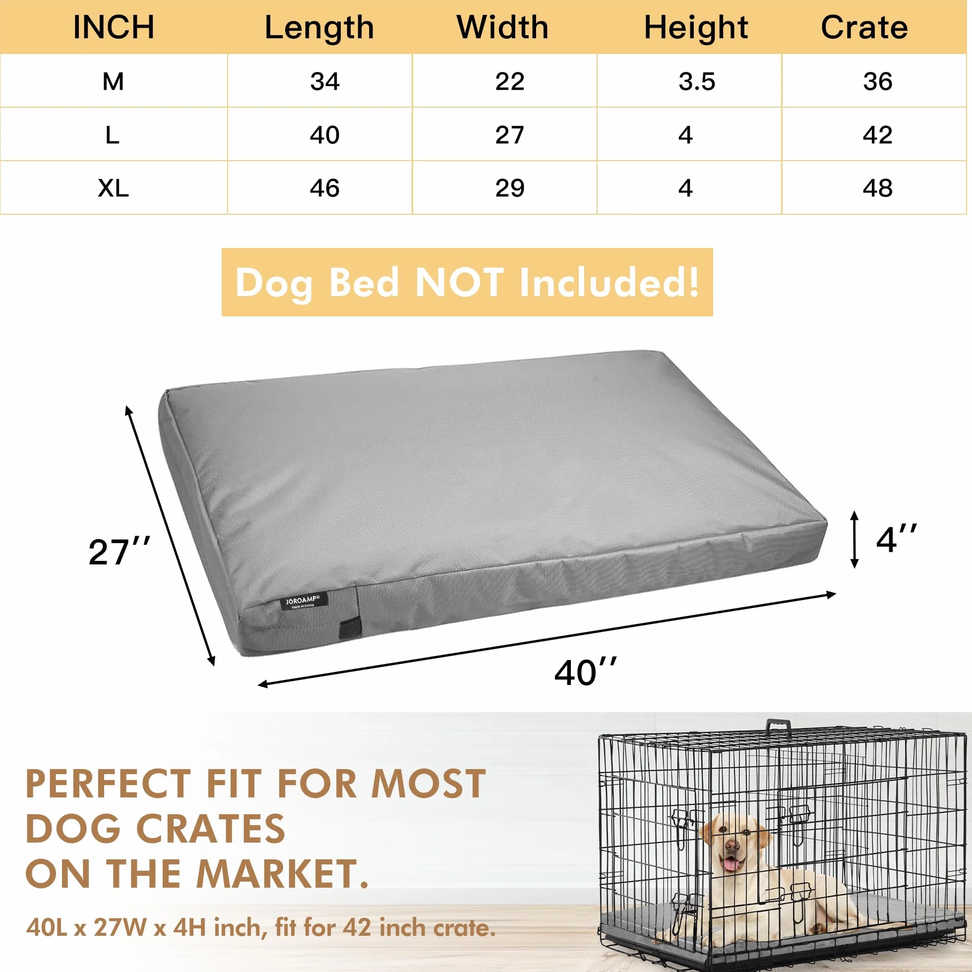 Funda Impermeable para Cama de Perro de Lona con Cremallera, Lavable, Funda de Repuesto para Jaula de Perro, 40 x 27 x 4 Pulgadas