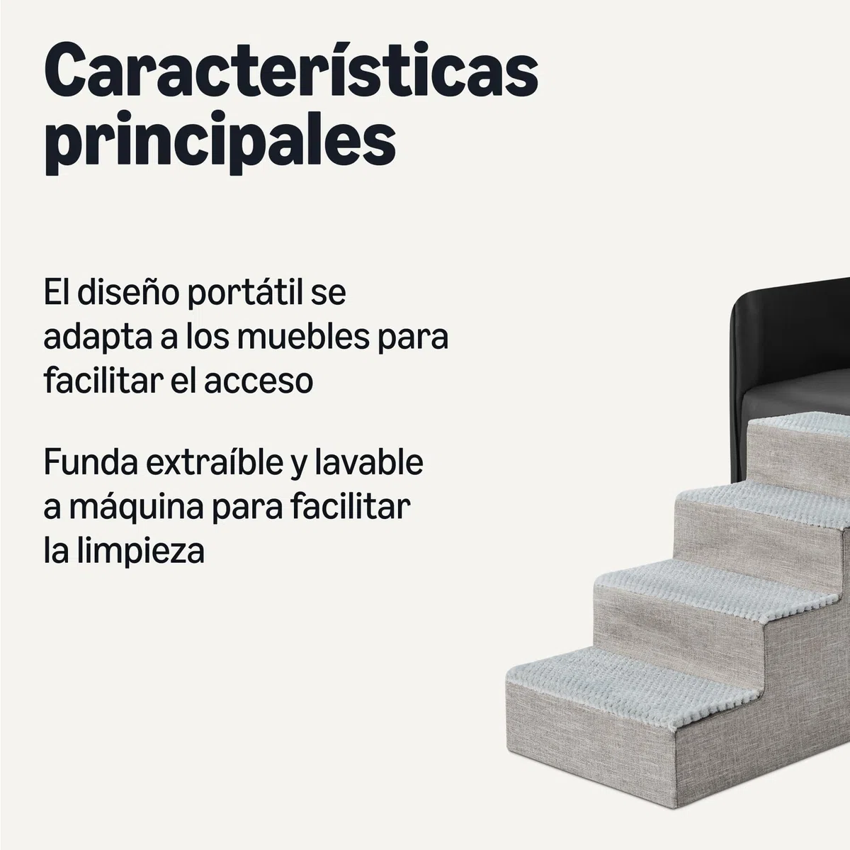 Amazon Basics Escaleras para Perros, 46,7 cm de Alto, 4 Peldaños para Cama Alta y Sofá, Escaleras para Mascotas con Base Antideslizante para Perros y Gatos de Interior, Gris