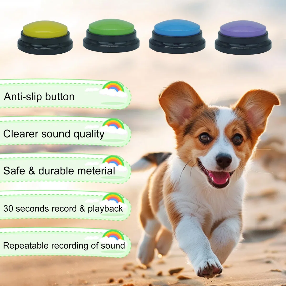 Gelabur Juego de 4 botones para perros para comunicación, botones grabables de voz para aula, juego de botones de conversación para entrenamiento de perros, herramientas de botones de conversación