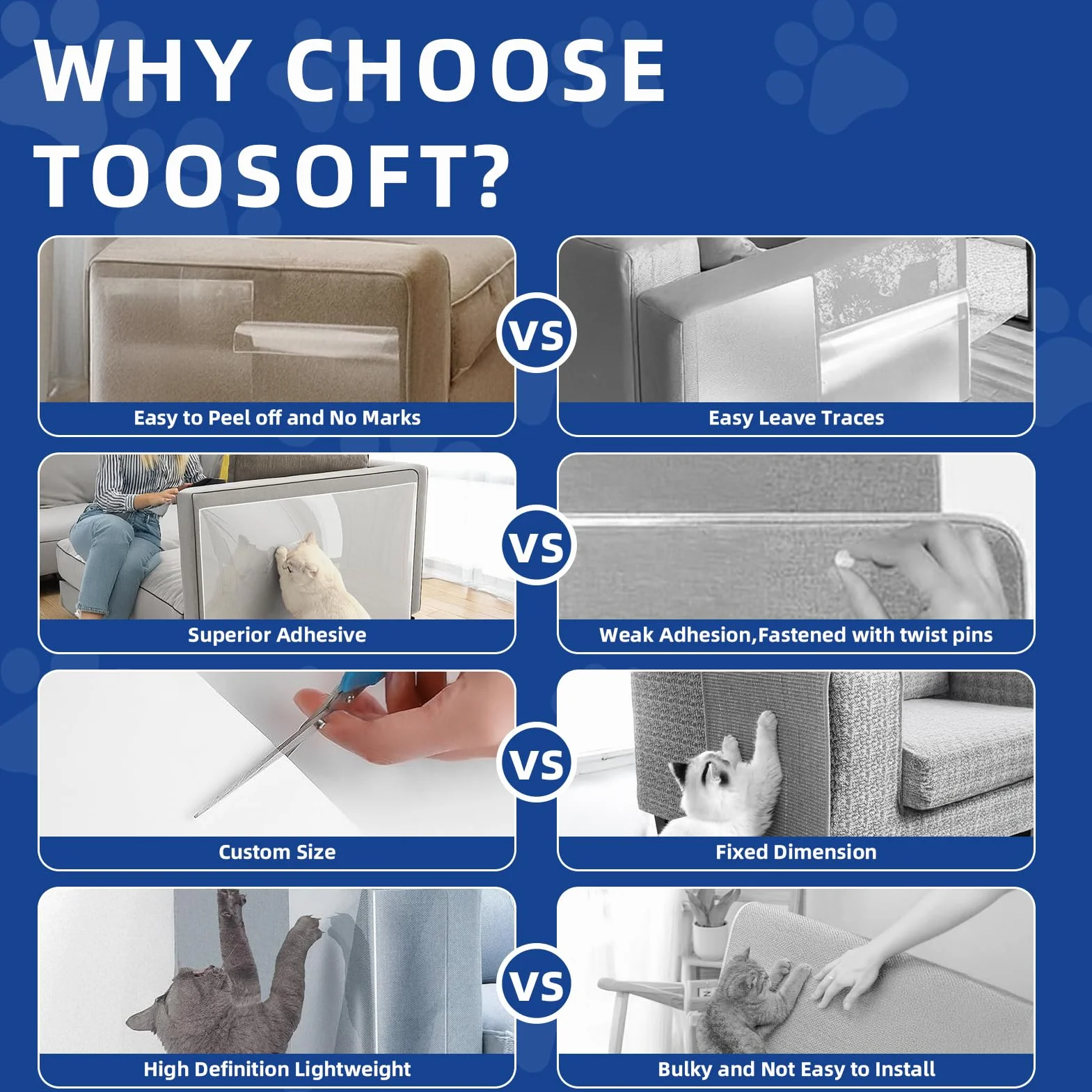 TOOSOFt - Protectores de sofá de plástico para Mascotas (5 m x 42 cm), Adhesivo Grande antiarañazos para Gatos, Protector de Muebles – Cinta Adhesiva Transparente para Evitar arañazos de Perros para