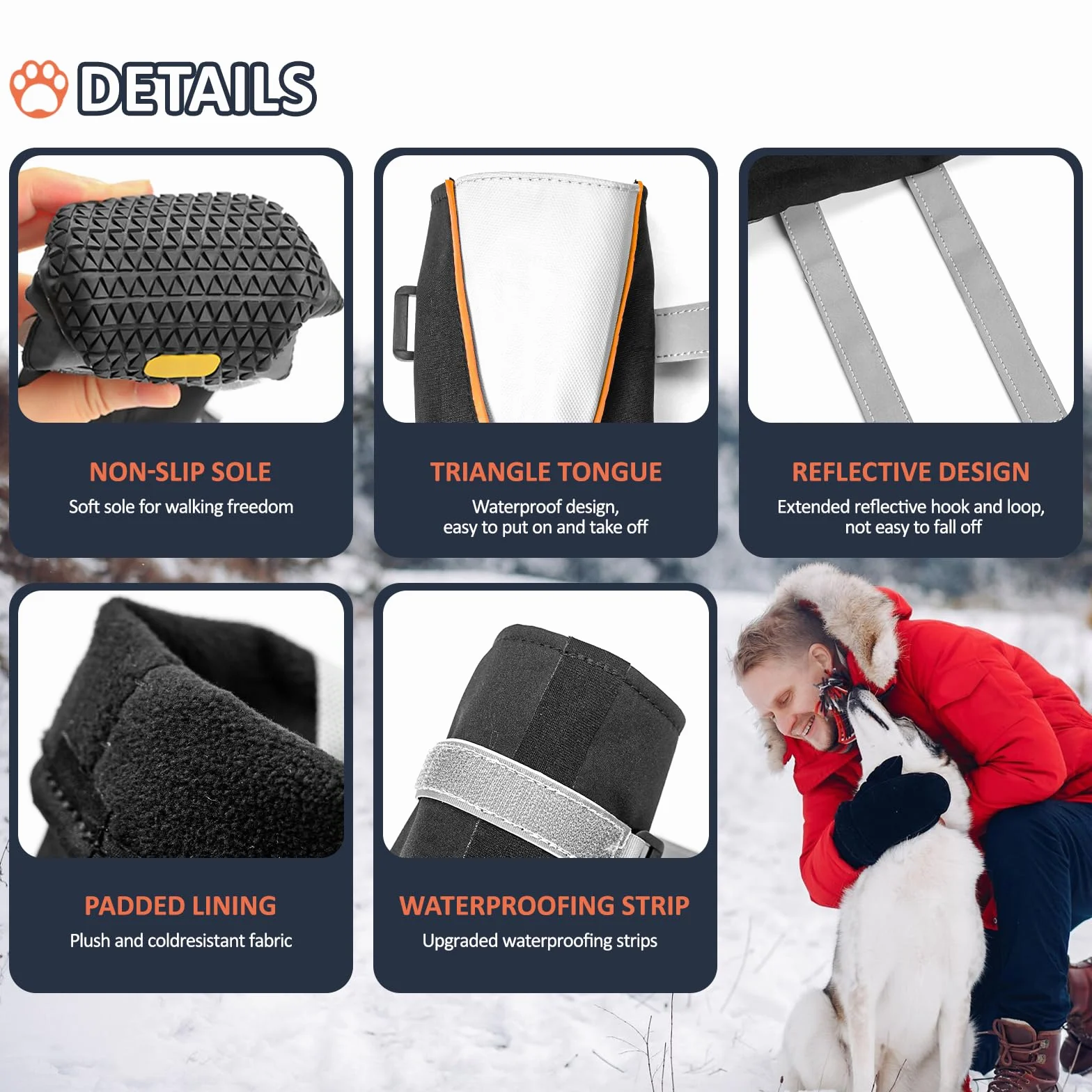 OHCOZZY Zapatos Perro Impermeables Profundos, Botas Altas del Perro con la Lengüeta en Forma de V, Resistente al Desgaste Suela Protector de la Patas Perros Pequeños, Medianos y Grandes 4 Piezas,L