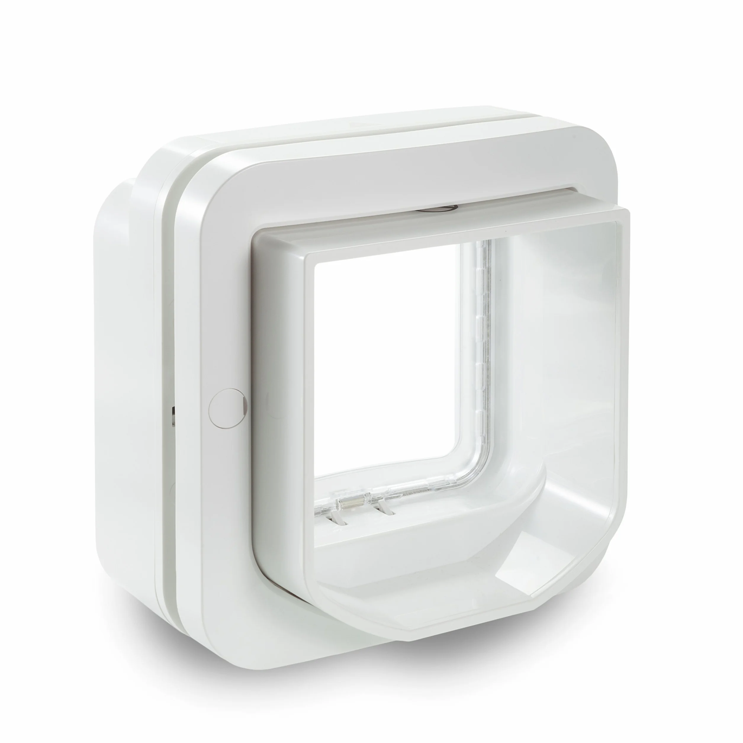 Gatera SureFlap DualScan Sure Petcare con Lector de Microchip y Placas de identificación RFID; Control con 1 Solo botón; para Puertas, Ventanas y Paredes; Blanca; Necesita 4 Pilas AA (no Incluidas).