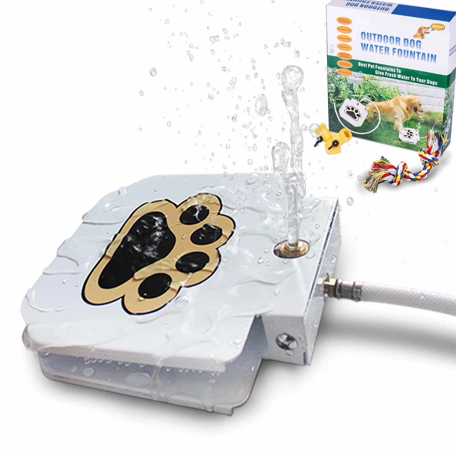 BACOENG Bebedero para Perros Grandes, Fuente Agua Perro de Fácil Activación con Juguete de Cuerda, Juego de Válvulas Mejorado en Cobre