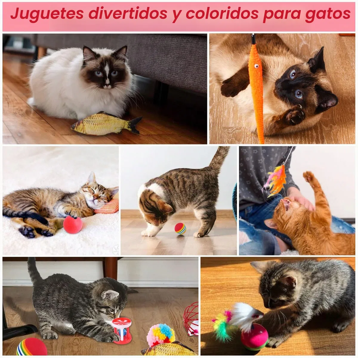 Juguetes Gat,35pcs Juguete para Gato con Túnel,Juguetes para Gatos Interactivos Juegos Gatito,Pescado,Ratón,Pluma,Pelota,Palo de Gato Divertido,Kit de Juguetes interactivos para Gatos