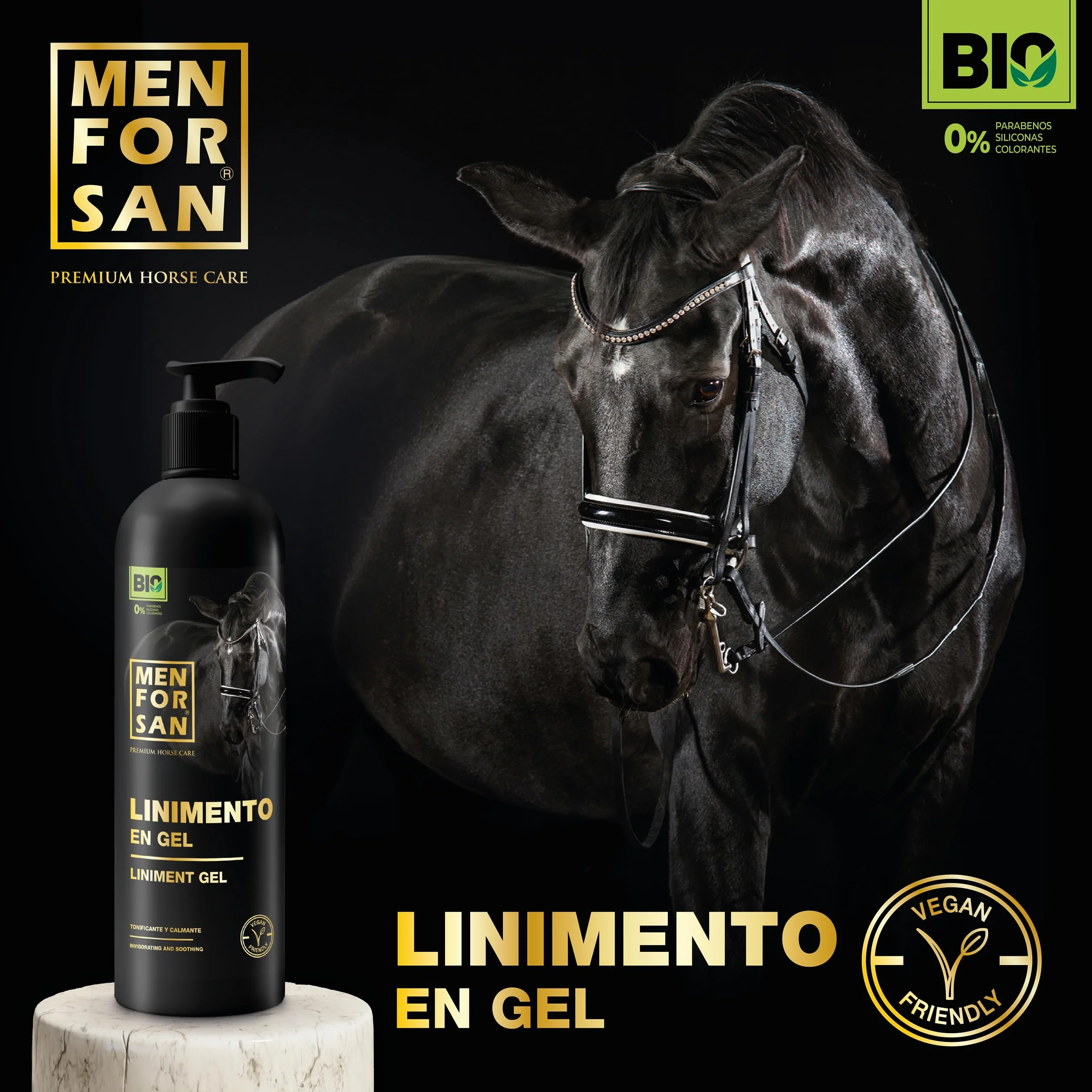 MENFORSAN Linimento en Gel para Caballos, 500ml | Alivia y estimula los músculos | Vegan Friendly, 100% Natural | Premium Horse Care