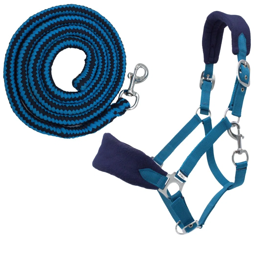PFIFF 103103 Sunny - Juego de Cabestro (3 Piezas, Tejido y Flecos, Personalizable), Color Azul Claro