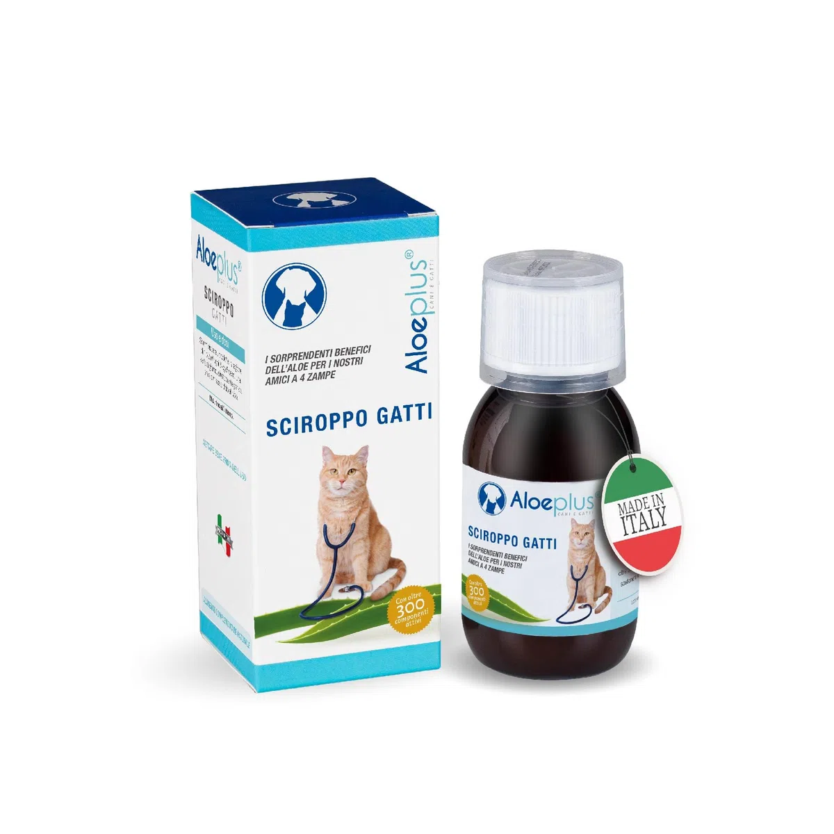 ALOEPLUS Gatos Jarabe 100ml - Complemento Alimenticio Energético y Desintoxicante con Aloe Arborescens Bio, Refuerza Las Defensas Naturales, Ideal como Reconstituyente para Gatos Mayores y Cachorros