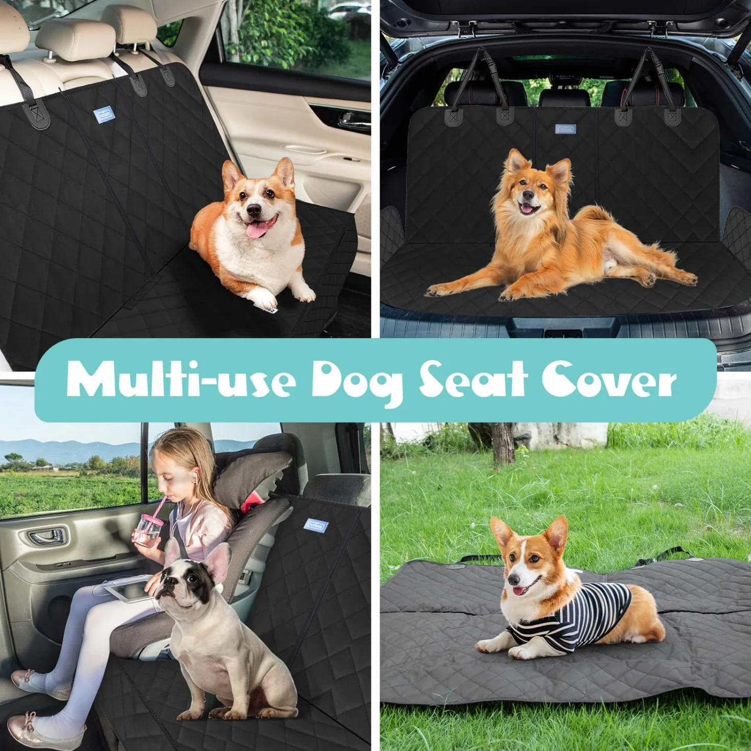 Nobleza Funda Asiento Coche Perro, 137x121CM, Impermeable, Antideslizante, Universal Negro para SUV y Coche, Cubre Asientos, Cushion