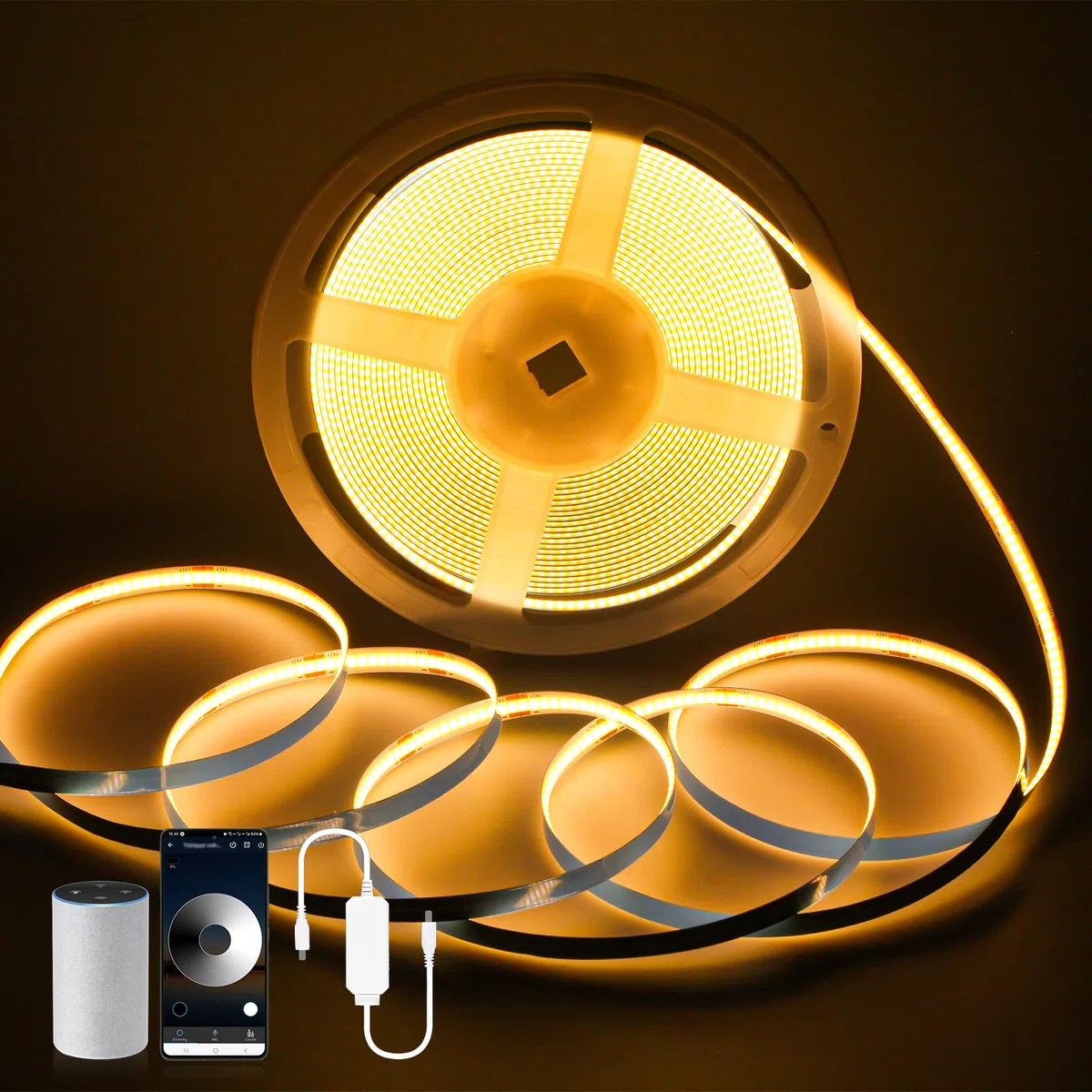 Tiras LED COB, LED Blanco Cálido WiFi, Compatible con Aplicación Inteligente, Regulable, Sin Puntos, Recortable, 3200 LEDS CRI90+ Ahorro de Energía. (5m WIFI)