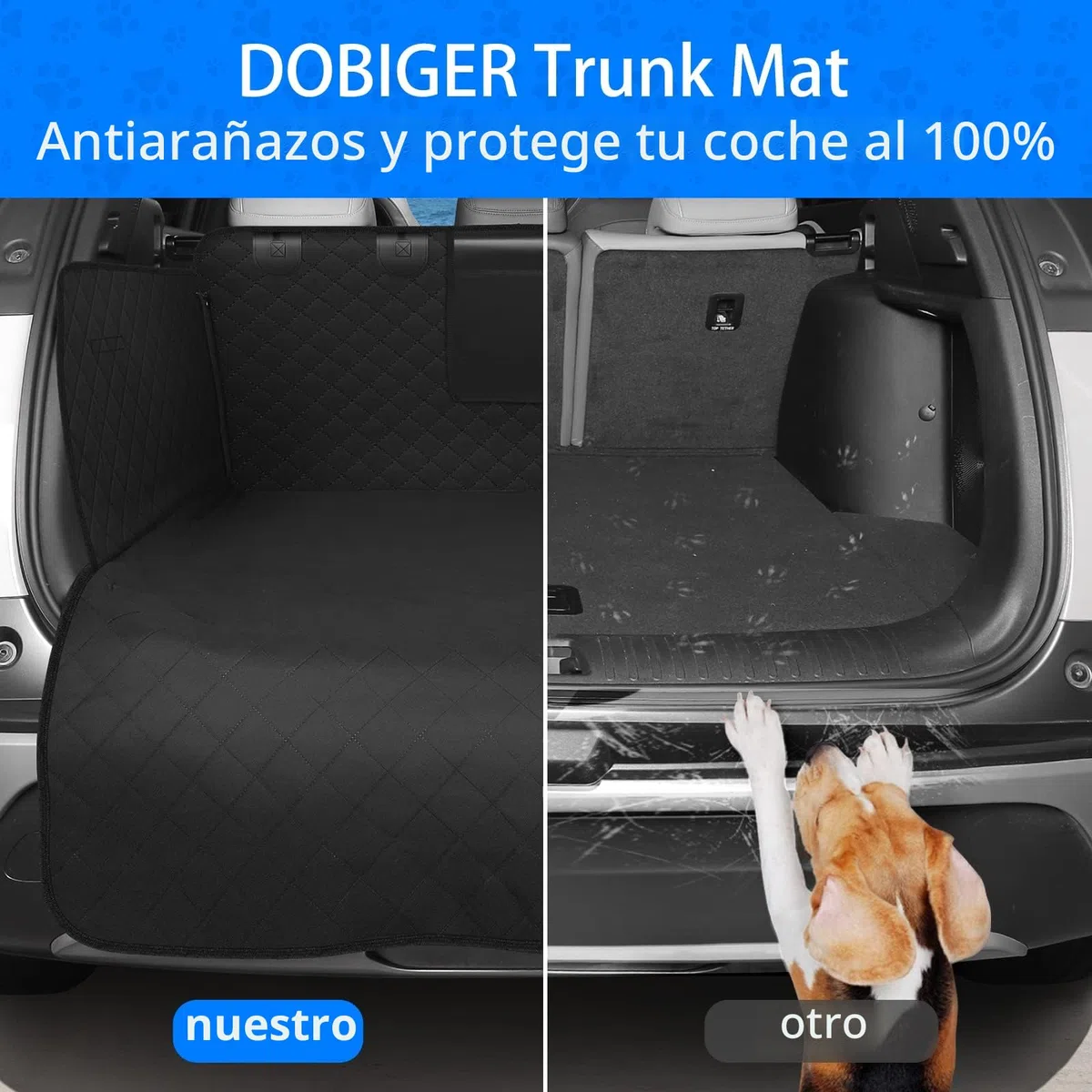 Protector de Maletero para Perros Universal, Impermeable y Antideslizante, Funda Coche para Mascotas de 185x105 cm, Adecuado para Coches Pequeños, SUV y Camionetas