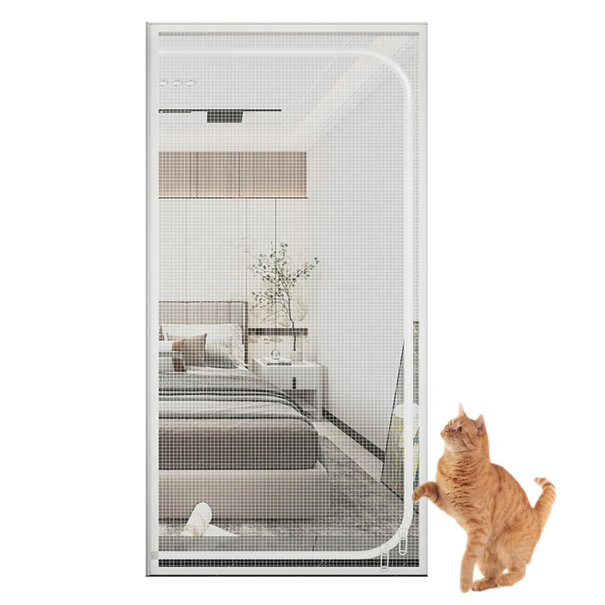 Puerta mosquitera para Gatos, iFCOW Puerta mosquitera a Prueba de rasguños para Gato con Cremallera Evita Que los Cachorros Gatos salgan Corriendo de la Cocina del Dormitorio de la casa