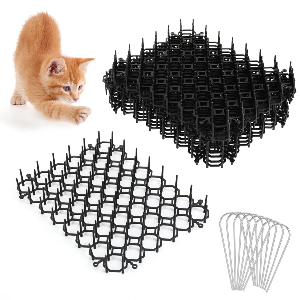 15 Piezas Pinchos Anti Gatos, cinturón de Pinchos contra Gatos, Anti Cat Spikes para Interiores y Exteriores, Alfombra, para Camas, jardín, cochera, Aparcamiento, sofá (15x20 cm)