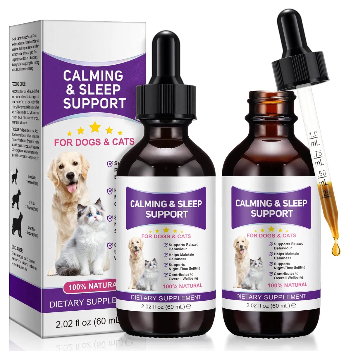 Melatonina para Perros y Gatos 120 ml, Calmante Natural para Mascotas, Ayuda para Dormir y Relajarse, Reduce Estrés, Nerviosismo y Ansiedad,Suplemento Líquido de Absorción Rápida para Bienestar Animal