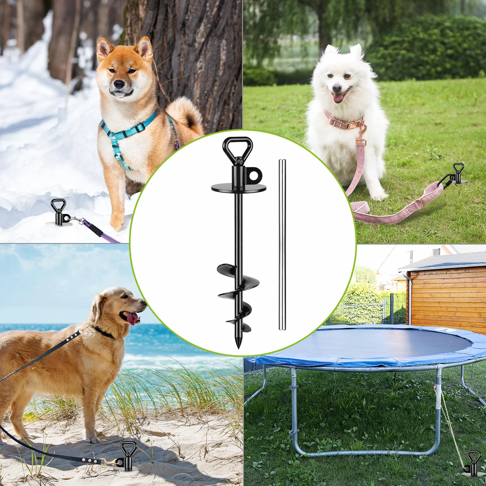 SELEWARE Estaca de Amarre para Perros al Aire Libre antioxidante para Perros Grandes de hasta 220 Libras, estaca giratoria Gratuita para Perros, Barra giratoria incluida