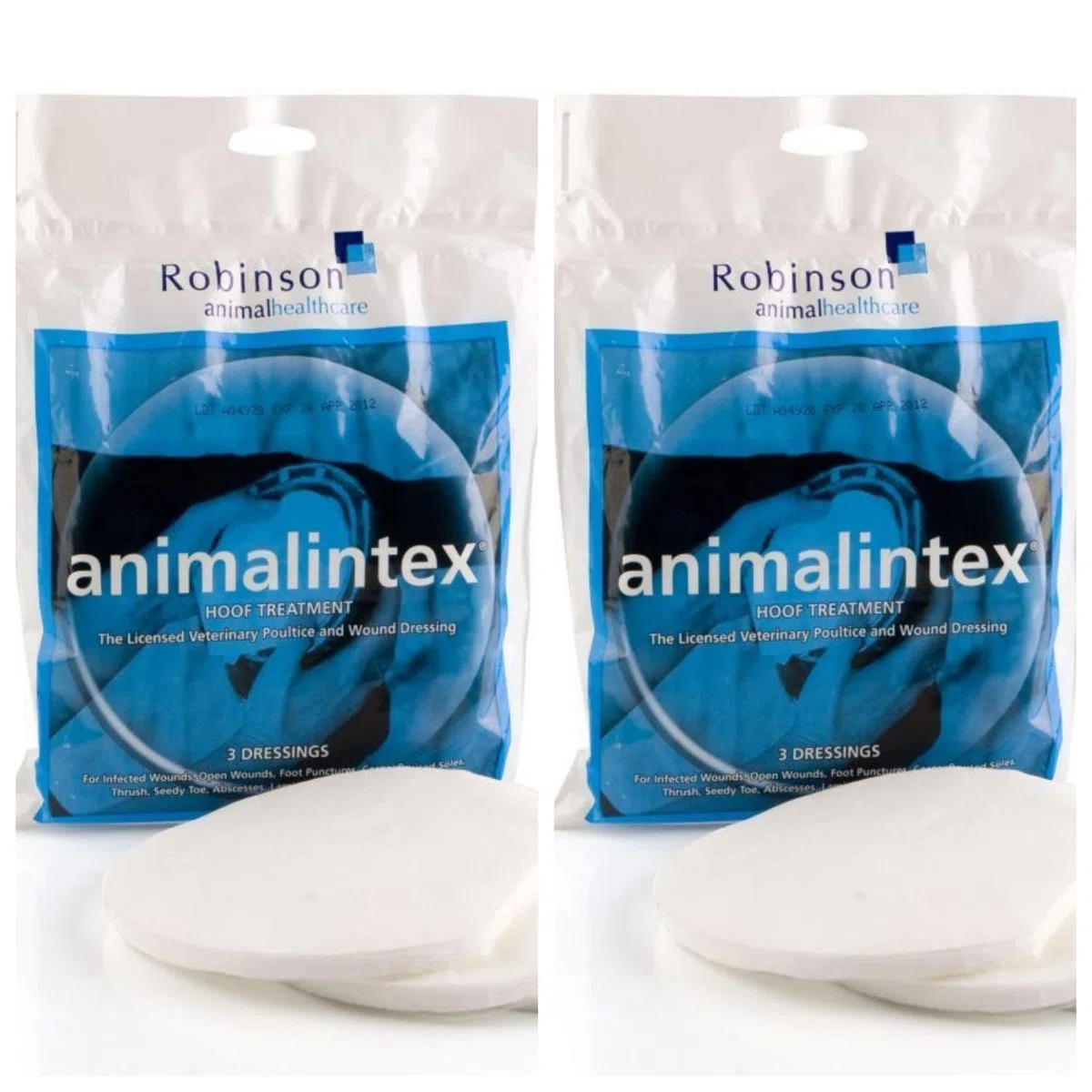 Animalintex Poultice de pezuña x paquete doble. Cada paquete contiene 3 apósitos.