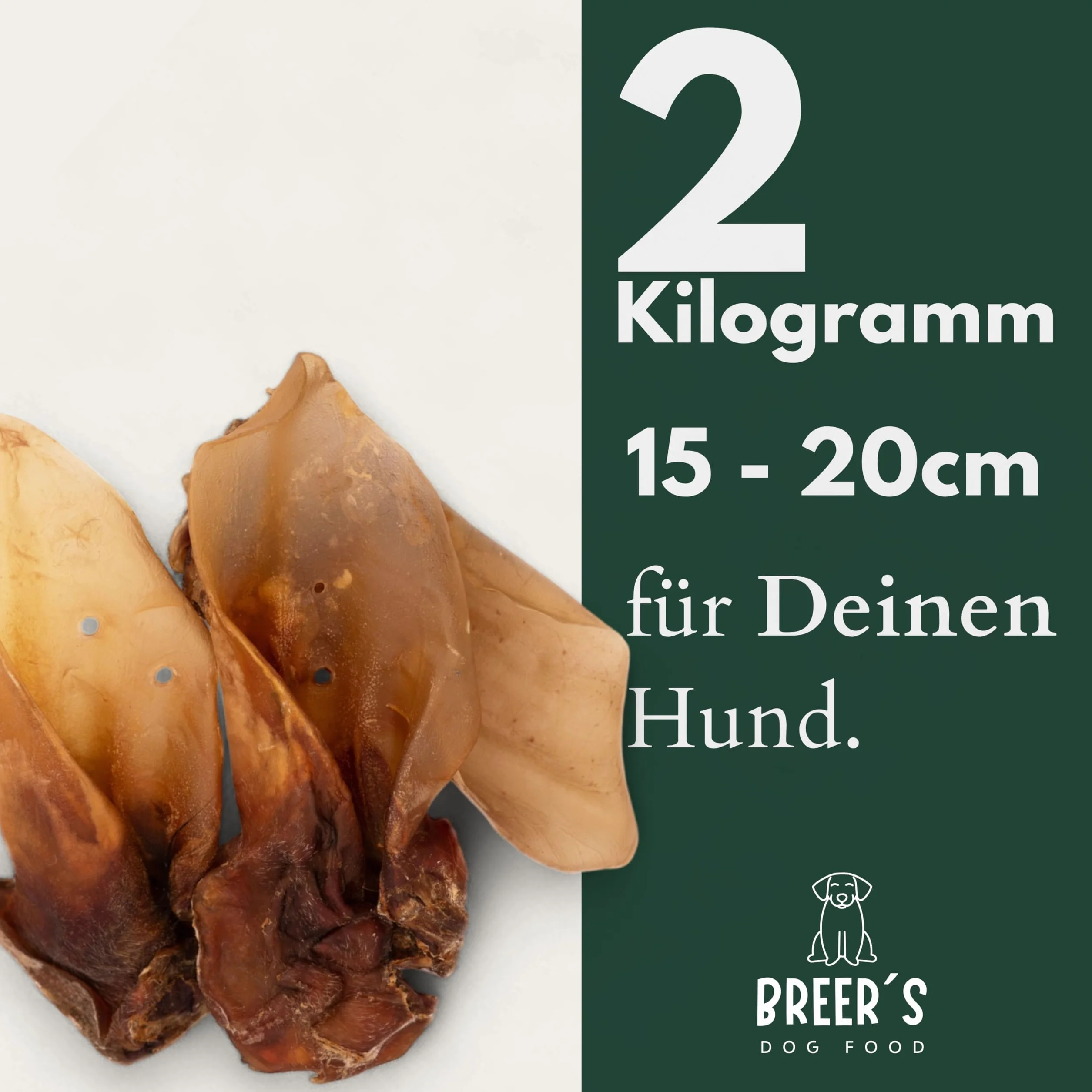 BREERs - Orejas de Vacuno Secas con Concha para Perros, Premios Perros, 2 kg, de Fabricación Alemana Propia, Artículo para Masticar Grandes y Pequeños