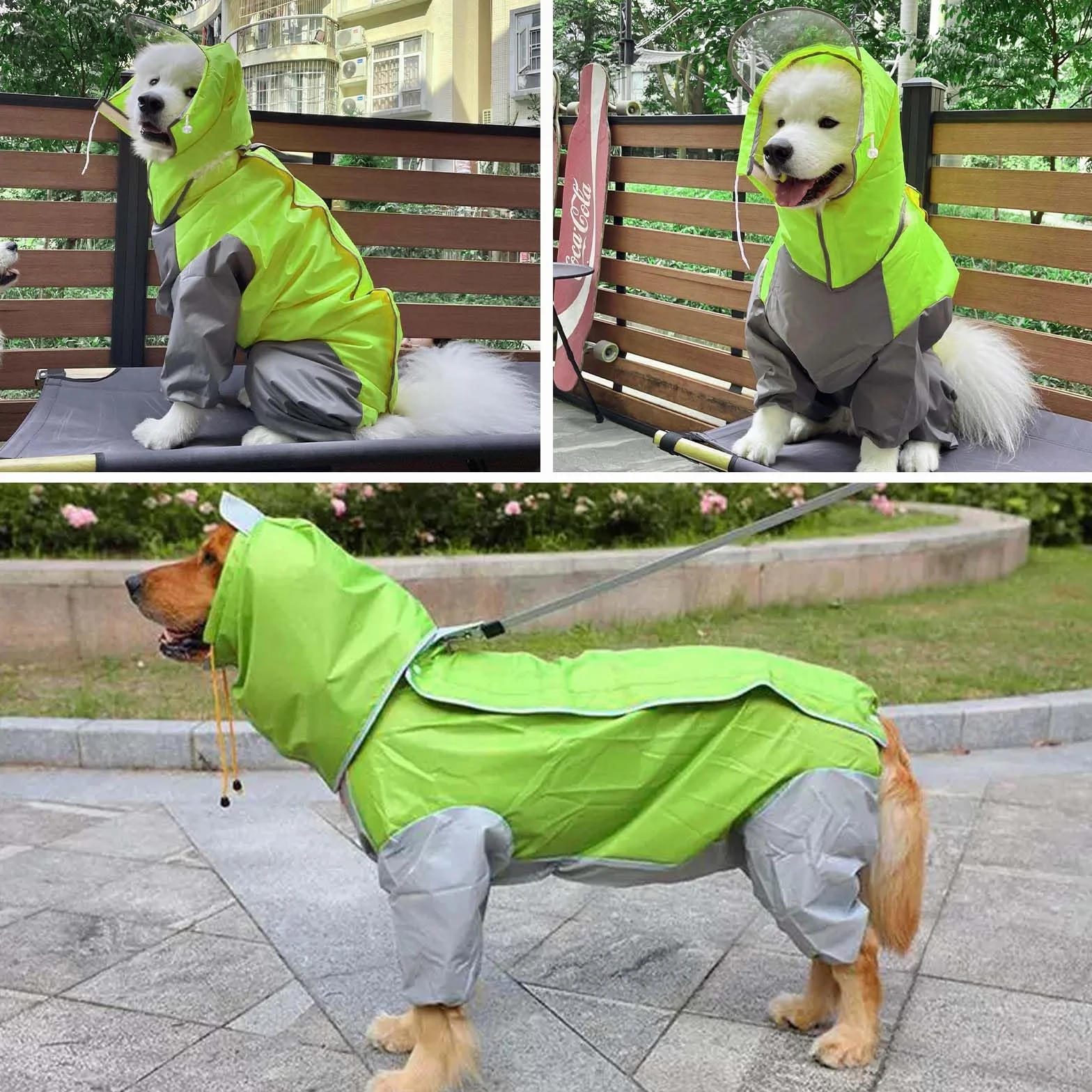 Impermeable para Perros con Capucha, Chubasquero Ligero para Medianas y Grandes, Mascota Impermeables Andar Excursión Acampada Deambular - Verde (28)