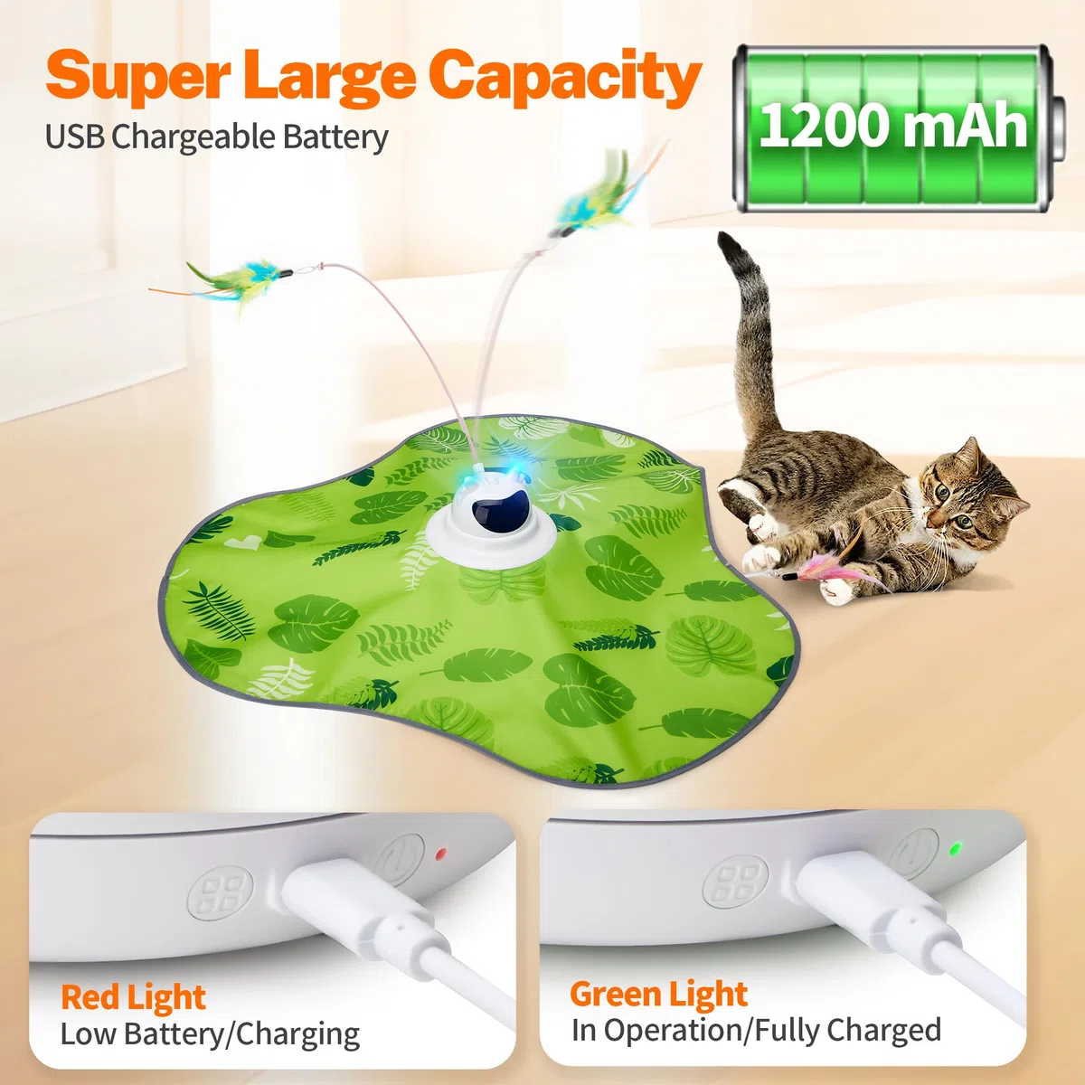Toozey Juguete para Gatos, Juego Eléctrico de Escondite con 3 Plumas Intercambiables, Recargable, Juguete Inteligente de Autoentretenimiento con Control Remoto, Verde