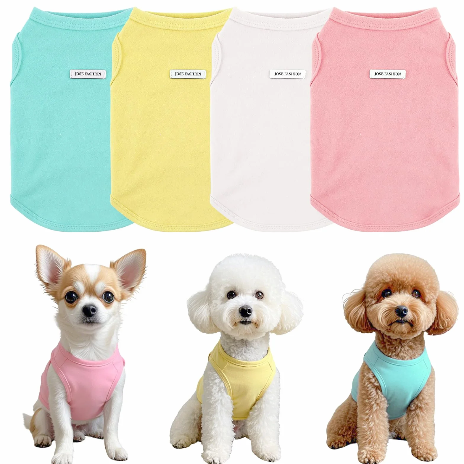4 Camisetas para Perro, Ropa de Verano sin Mangas, Camiseta Colorida para Cachorros, Camisetas Transpirables para Perros pequeños y medianos, Ropa de Gato (4 Piezas (Amarillo, Blanco, Azul y Rosa), S