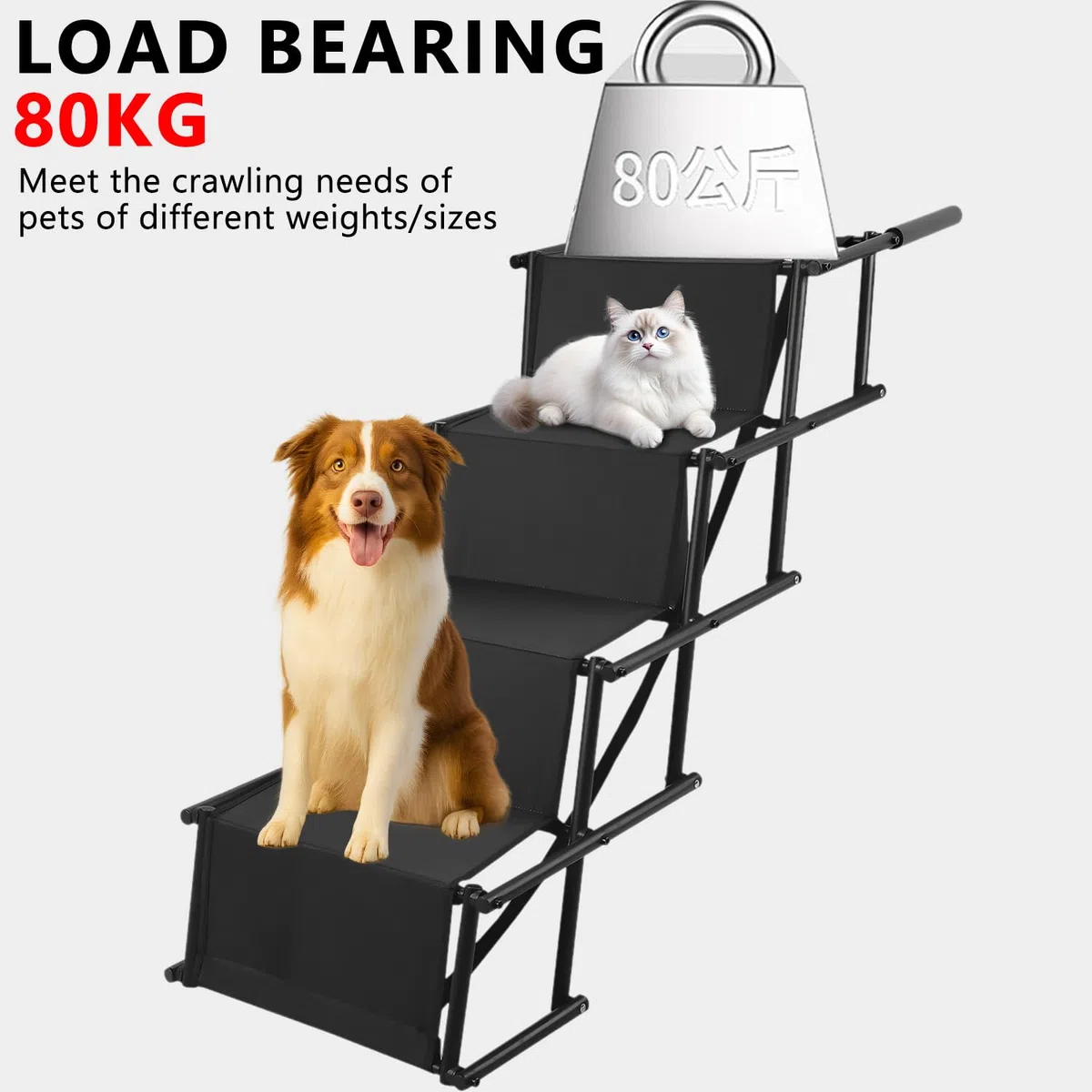 Rampa para Perros Coche, 4 Peldaños Escalera para Perros – Extra Ancha, para Perros Grandes Pequeños, Peldaños Mascotas, Ayuda Subir al Coche, Capacidad Carga hasta 80 kg, Apta Todos Los Vehículos