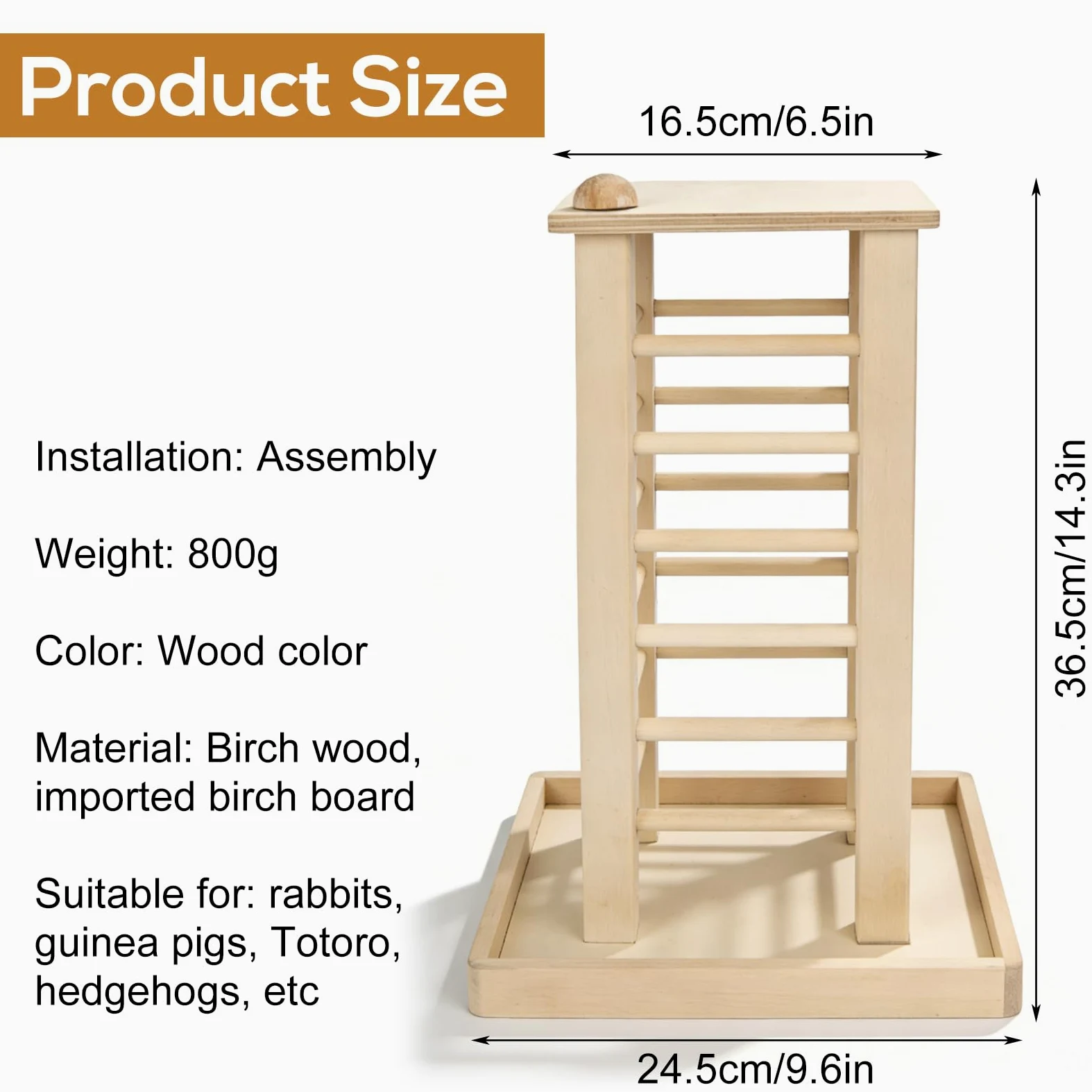 Comedero para conejos, comederos de heno, 36,5 x 24,5 x 16,5 cm, comedero de madera para mascotas pequeñas, conejos, chinchilla, soporte estable en forma de cubo