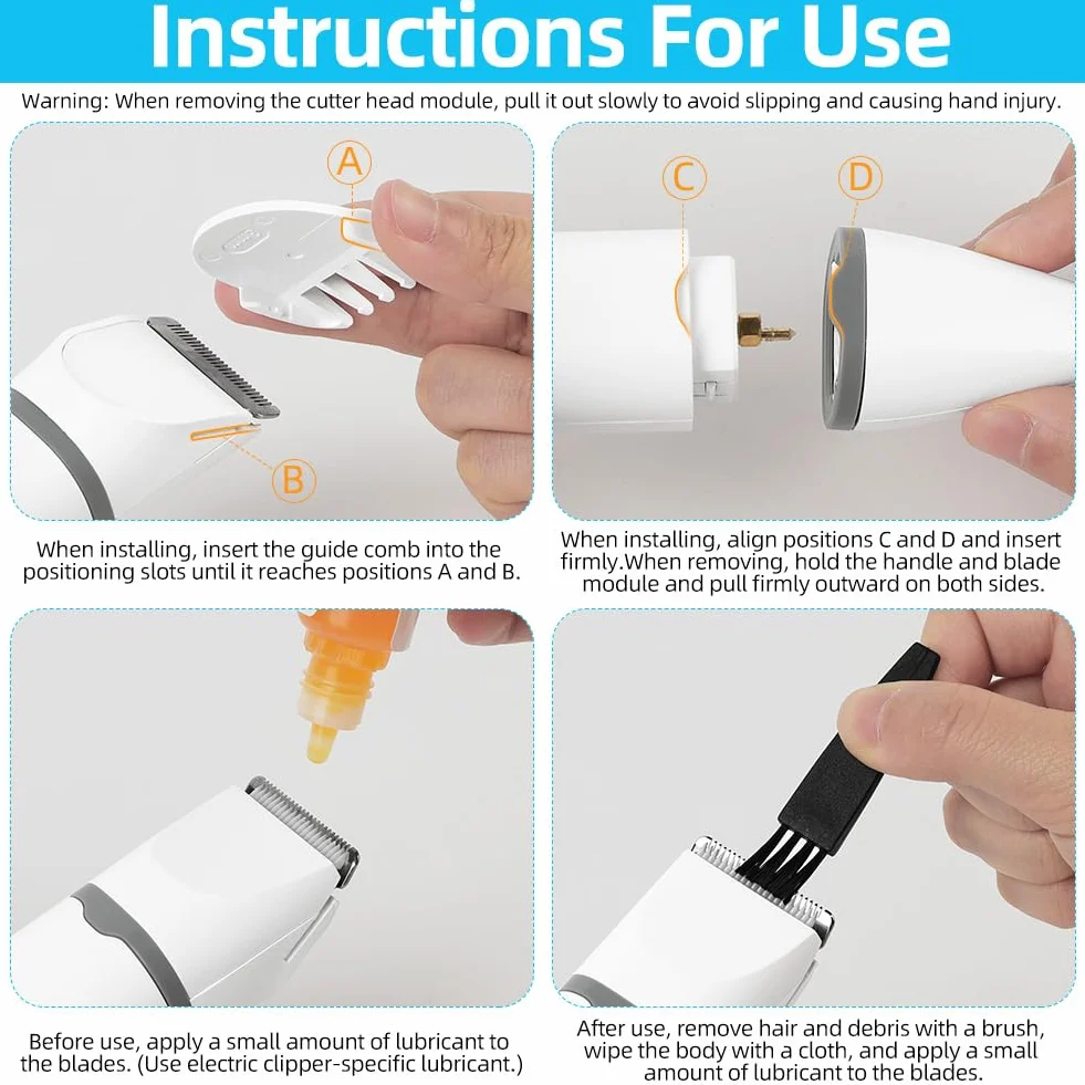 Kit De Aseo Para Perros En Casa,Kit De Aseo Para Mascotas 4 En 1,Herramienta Recargable Ajustable con Cortapelos,Afilador de Uñas,4 Peines,Carga USB-C y Pantalla LED,2 Modos de Velocidad
