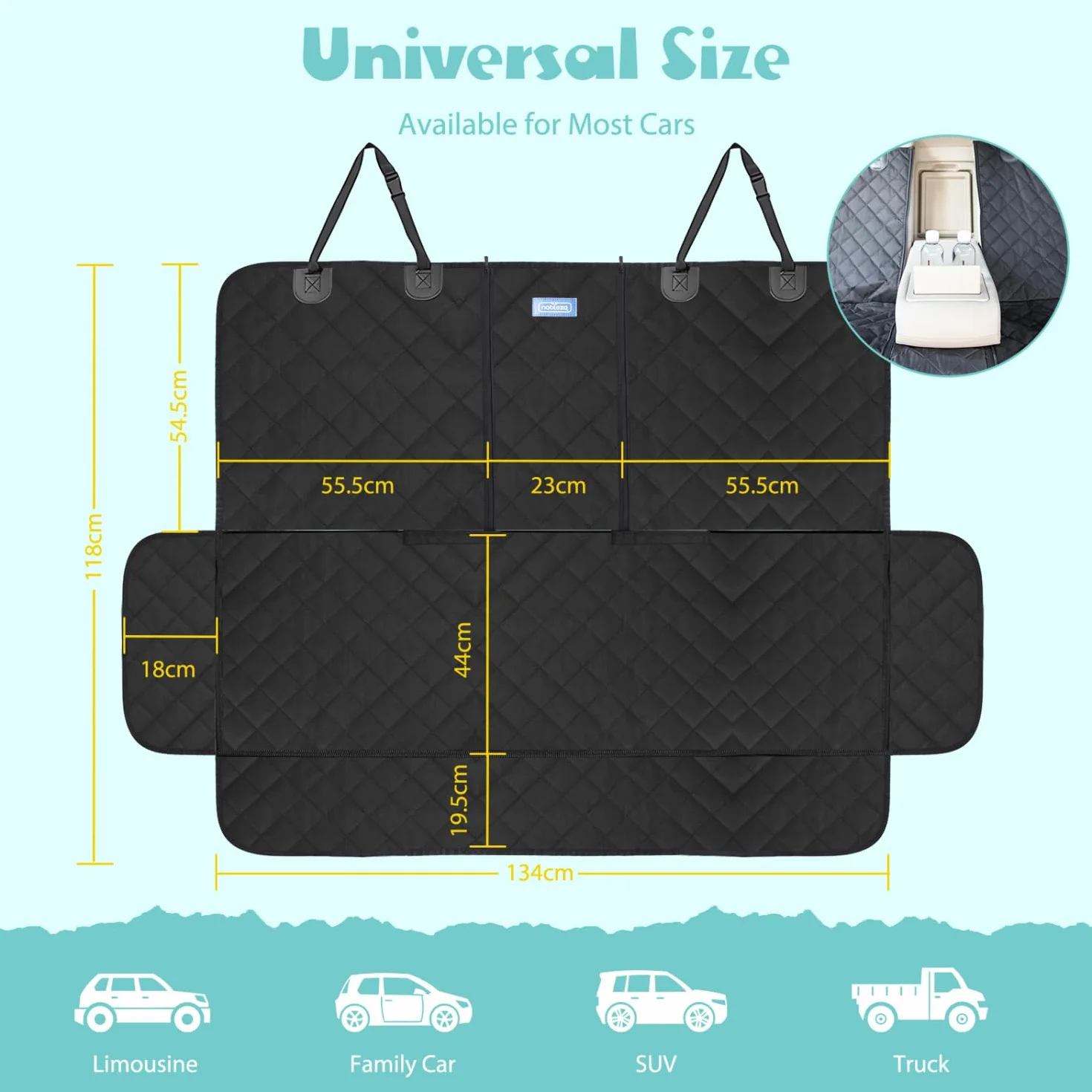 Nobleza Funda Asiento Coche Perro, 137x121CM, Impermeable, Antideslizante, Universal Negro para SUV y Coche, Cubre Asientos, Cushion
